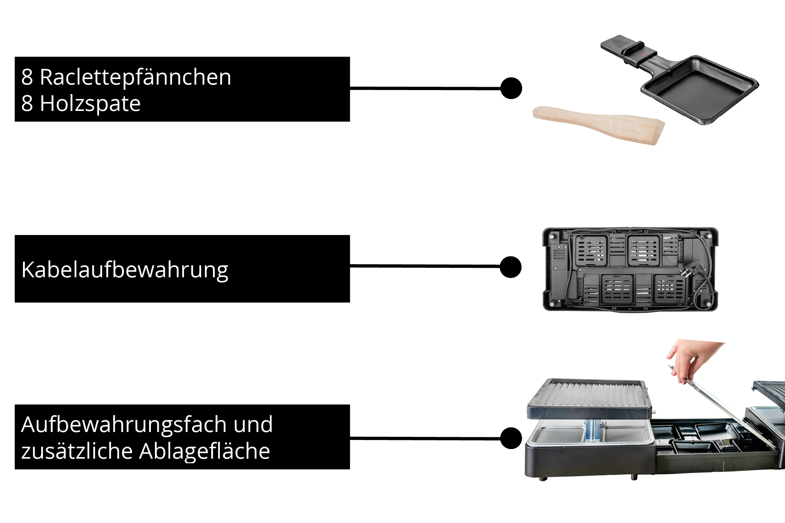 Unold Raclette Extendable für 8 Personen schwarz 1.300 Watt Unold Raclette Extendable für 8 Personen schwarz 1.300 Watt