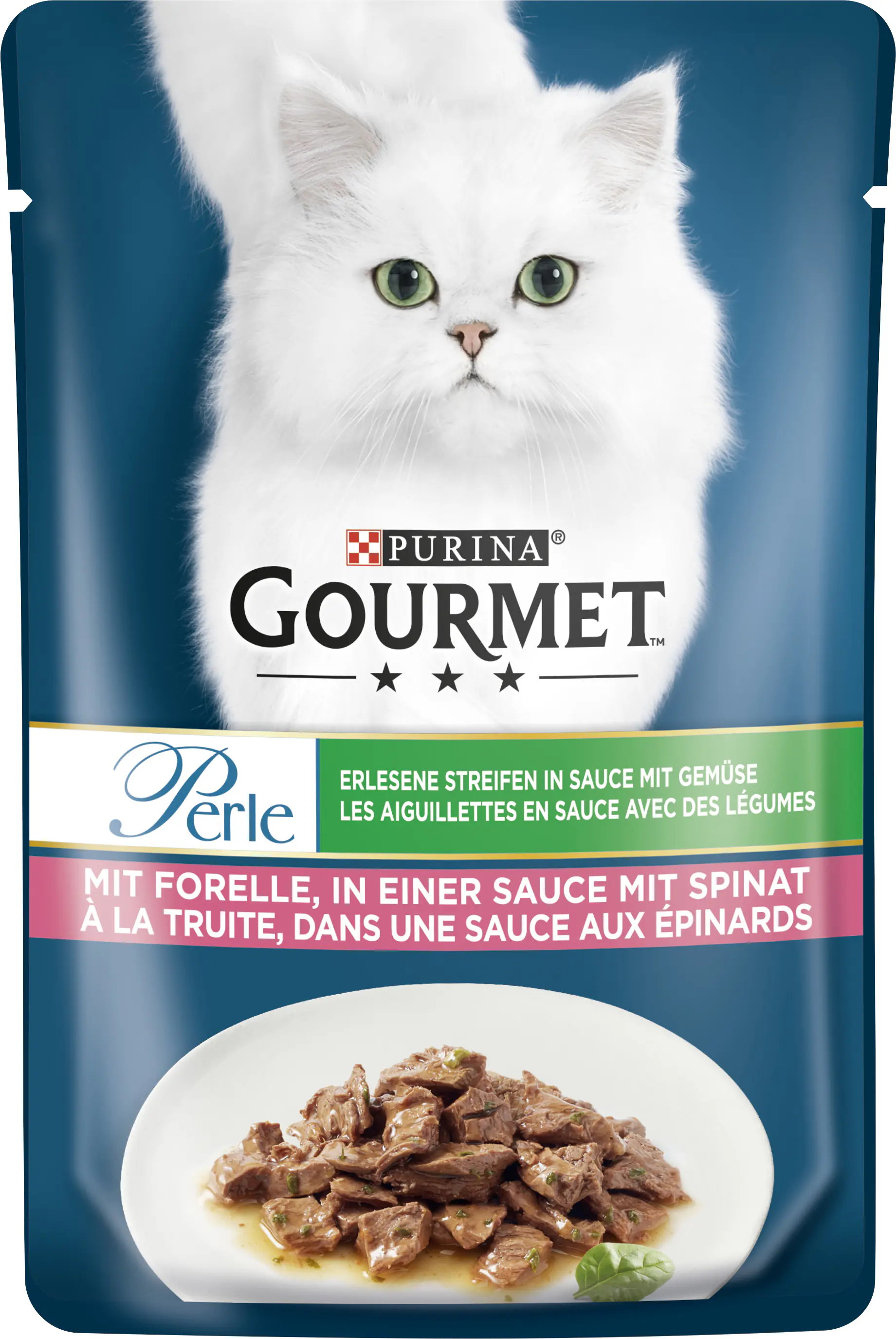 Gourmet Perle Erlesene Streifen Forelle in Sauce mit Spinat 85 g