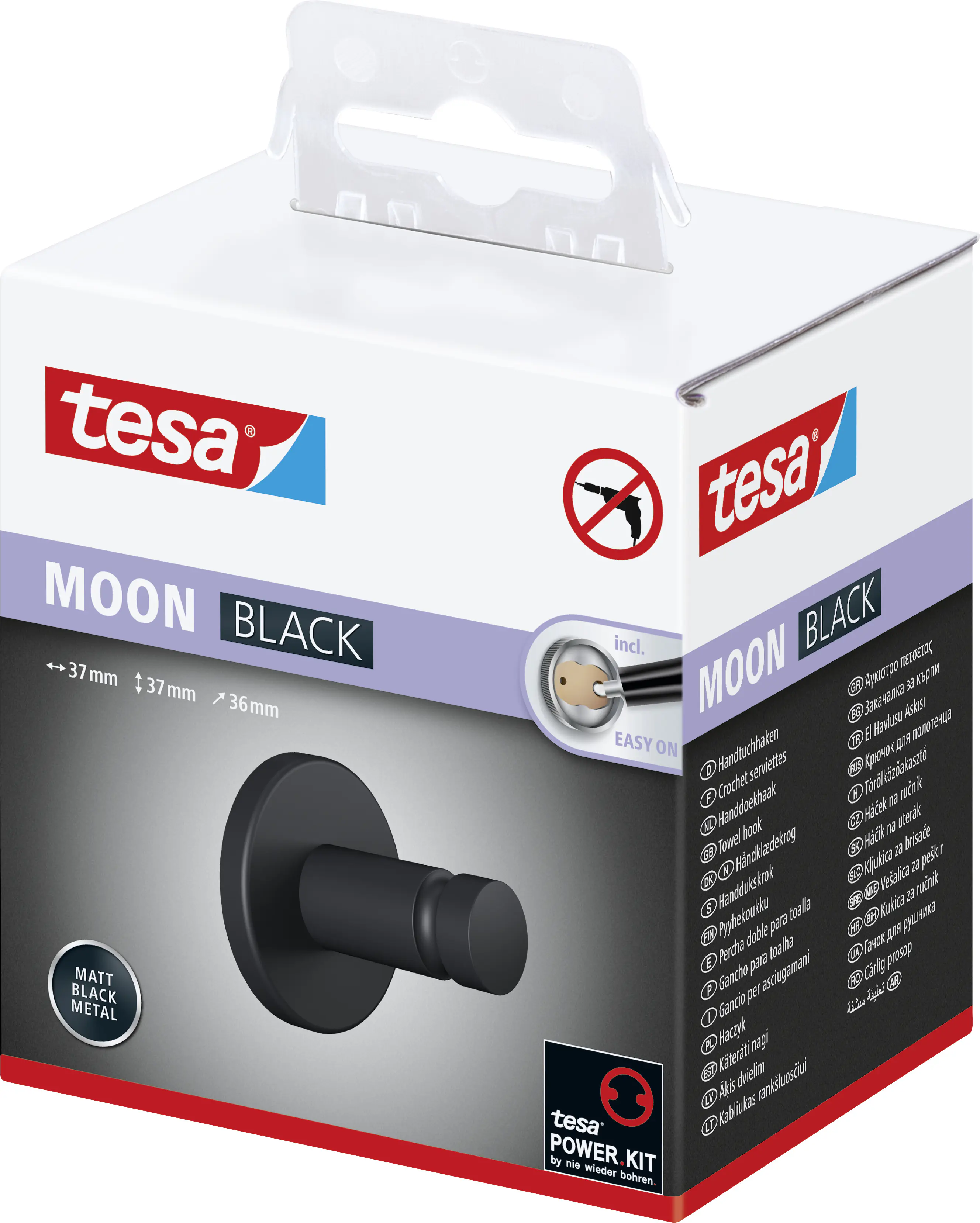 Tesa Handtuchhaken MOON  schwarz zum Kleben