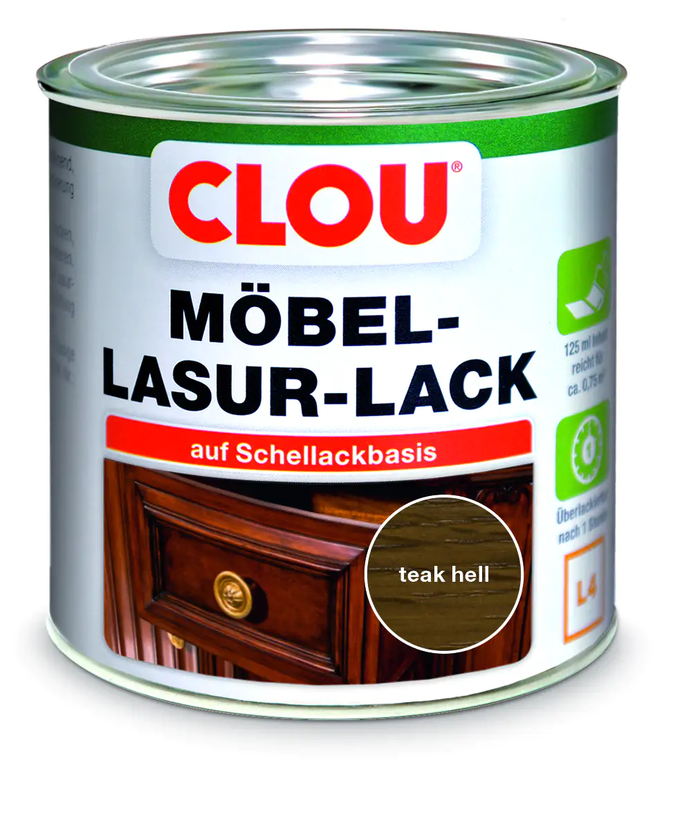 Clou Möbel Lack L4 125 ml teak hell Clou Möbel Lack L4 125 ml teak hell