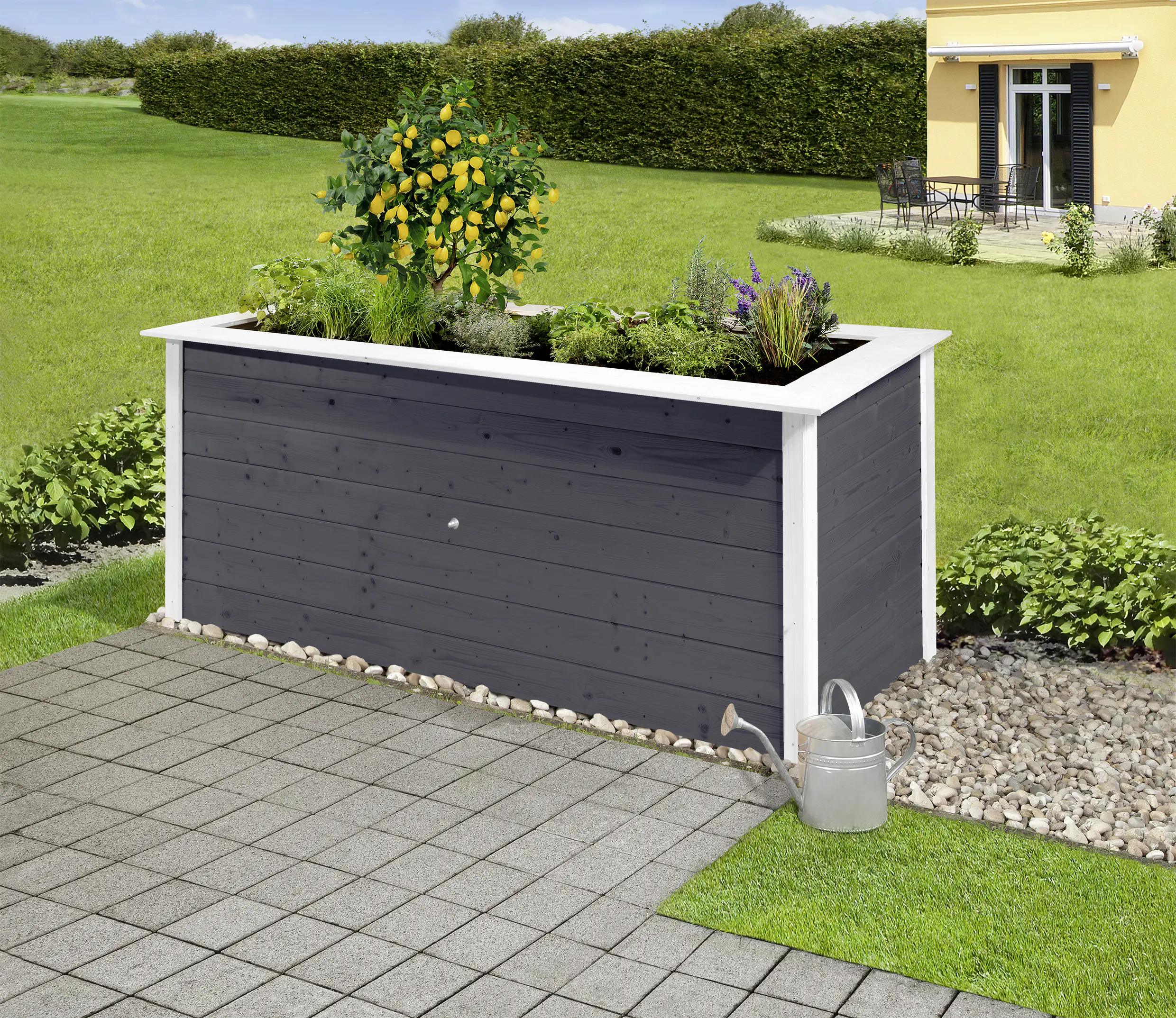 Weka Hochbeet 28 205 x 80 x 81 cm anthrazit mit Noppenbahn, Wühlmausschutz