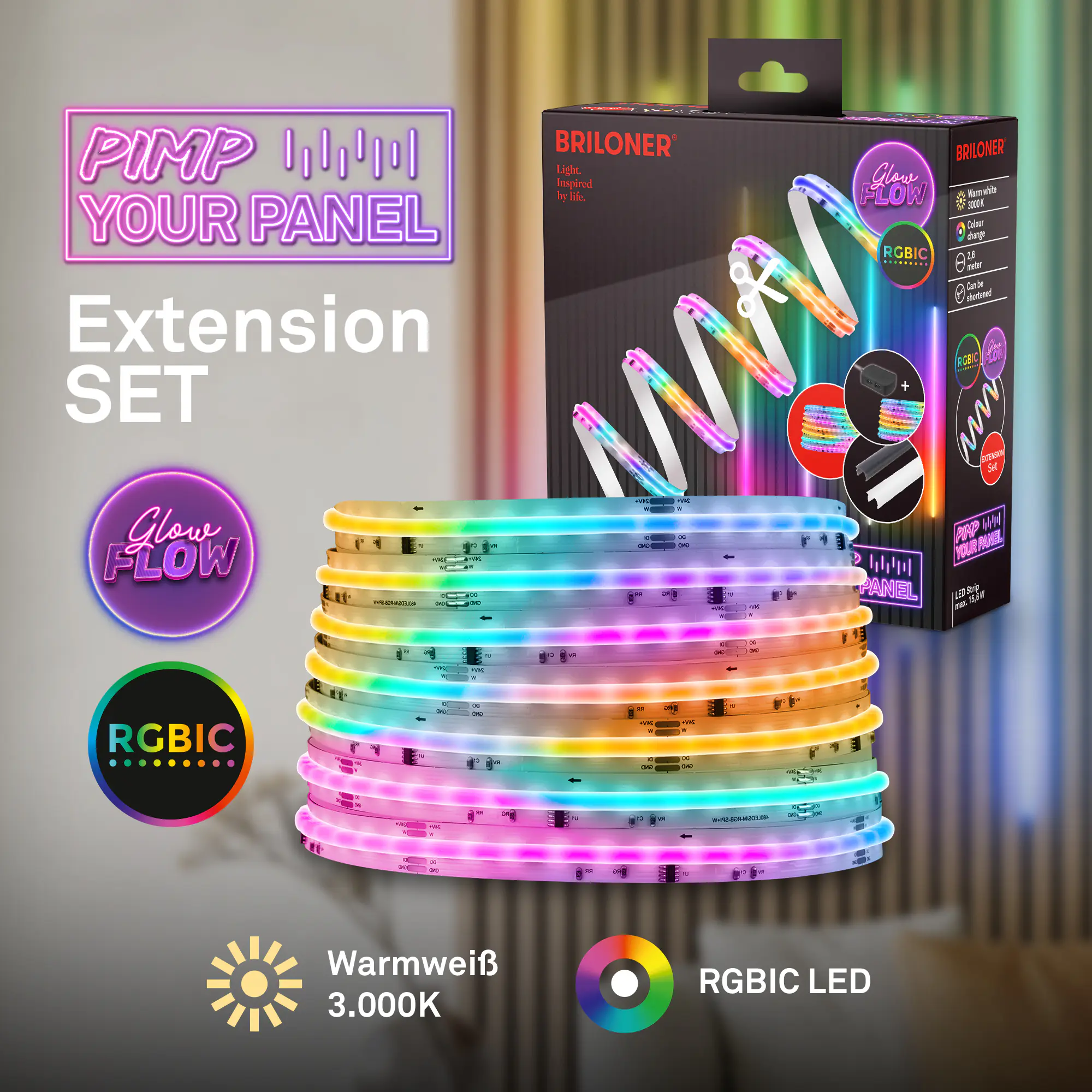 Briloner LED-Streifen Pimp your Panel Erweiterungsset  2,6 m 15,6 W warmweiß RGB