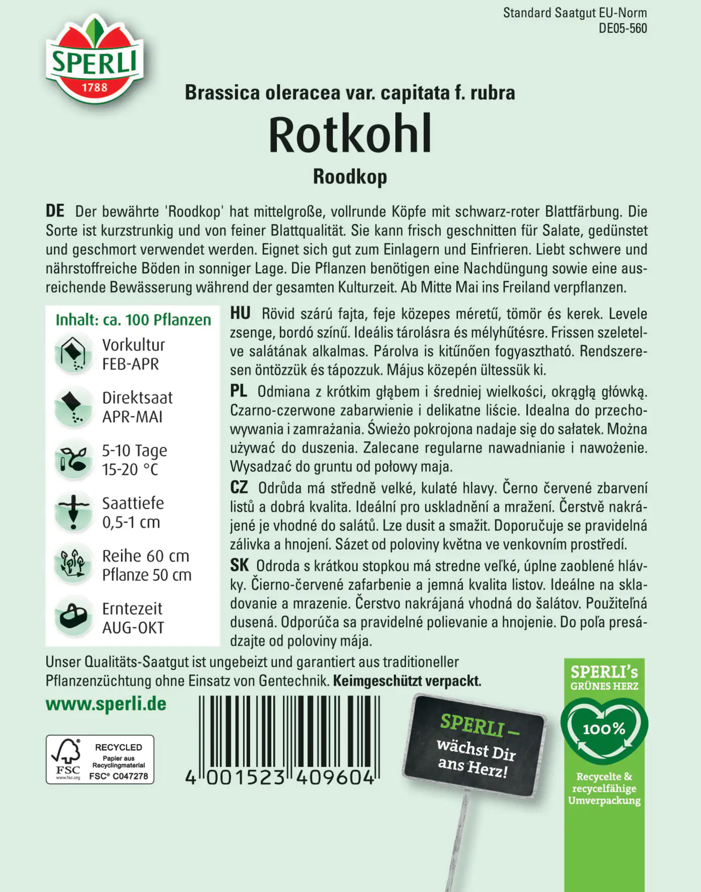 Sperli Rotkohl Roodkop