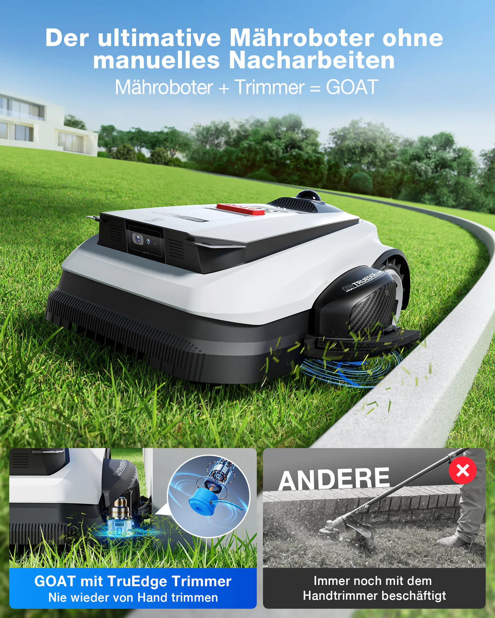 ECOVACS Mähroboter GOAT A3000 LiDAR Pro - 33 cm Schnittbreite 3000 m² 32 V