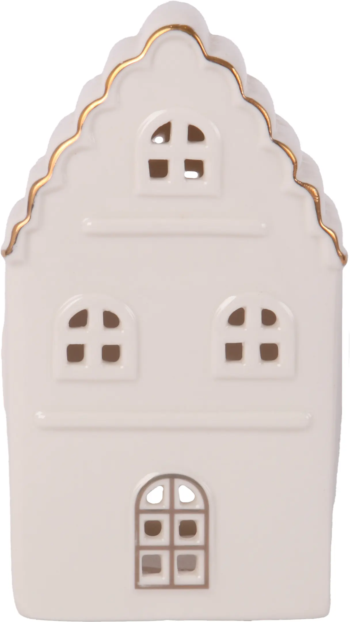 Windlicht Haus Keramik 15 x 9 cm weiß gold
