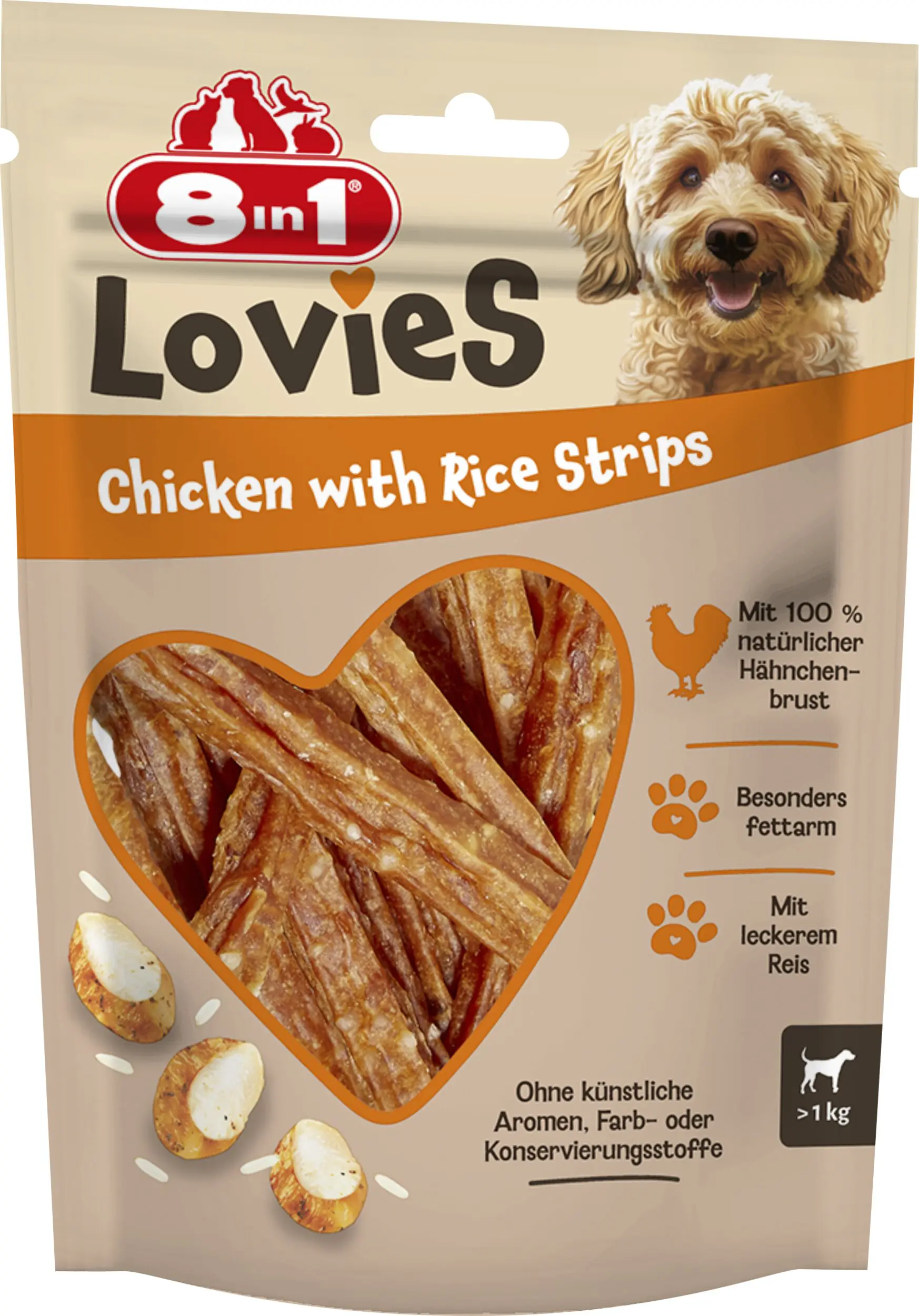 8in1 Hundeleckerli Lovies 80 g Hühnchen-Reis-Streifen 