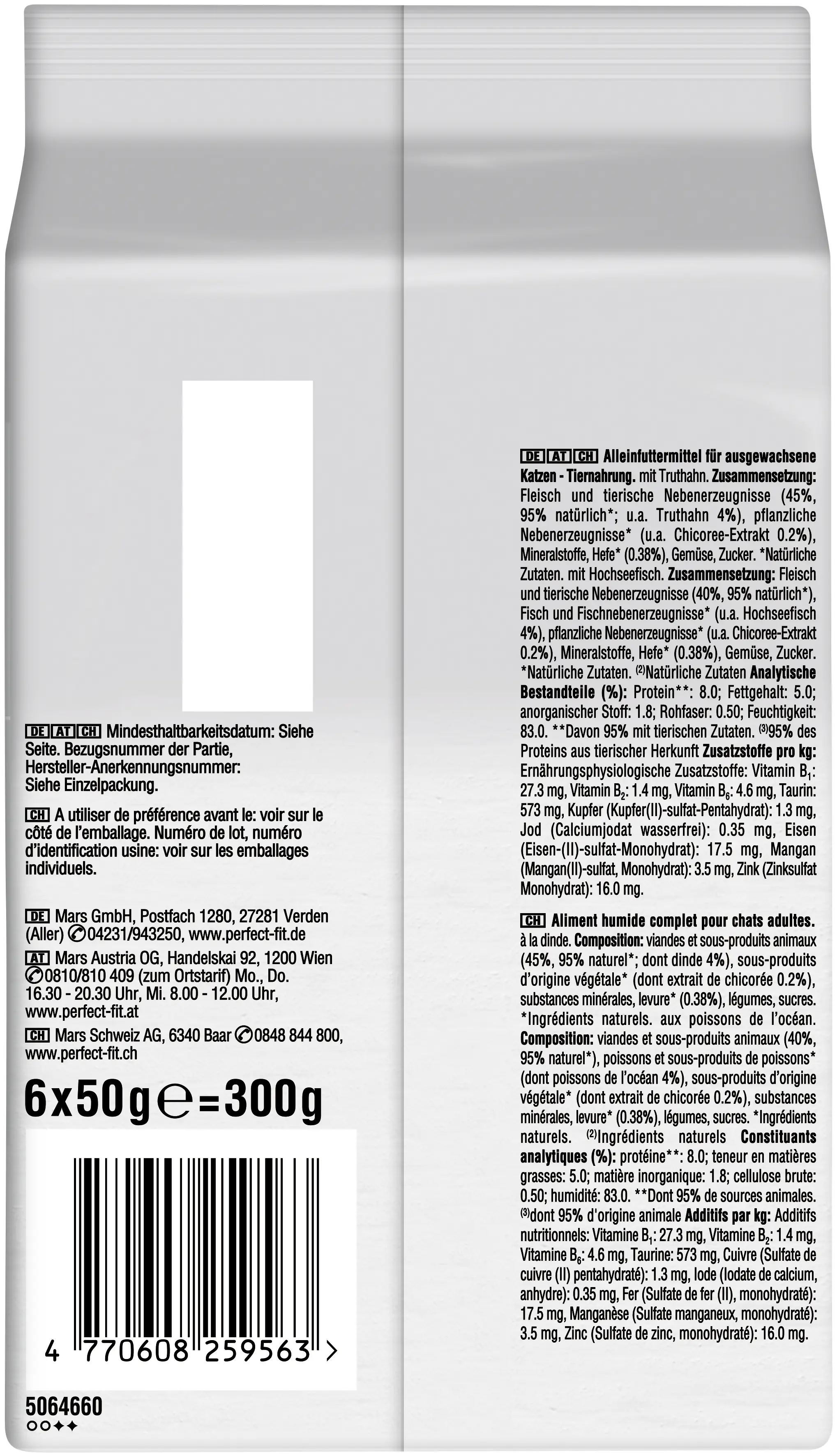 Perfect Fit Natural Vitality 1+ Truthahn & Hochseefisch Katzenfutter 6 x 50g