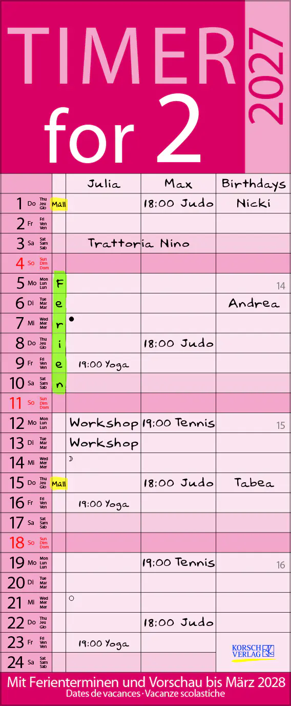 Korsch Kalender Timer for 2 Lifestyle 2027