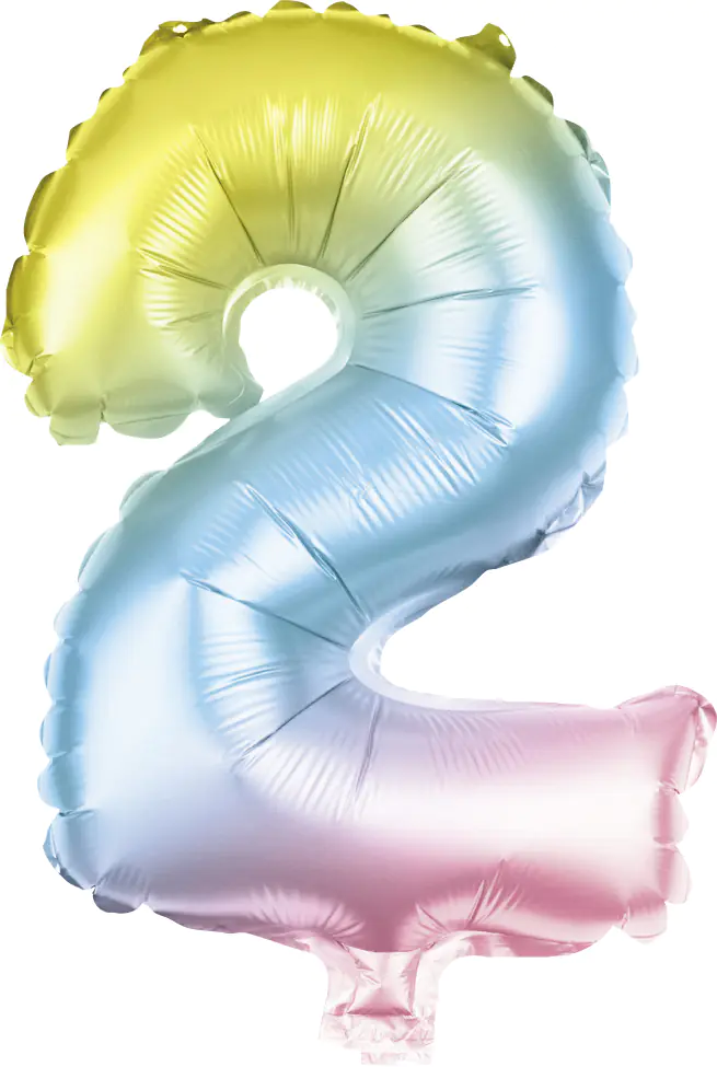Folienballon Zahl 2 bunt 100 cm