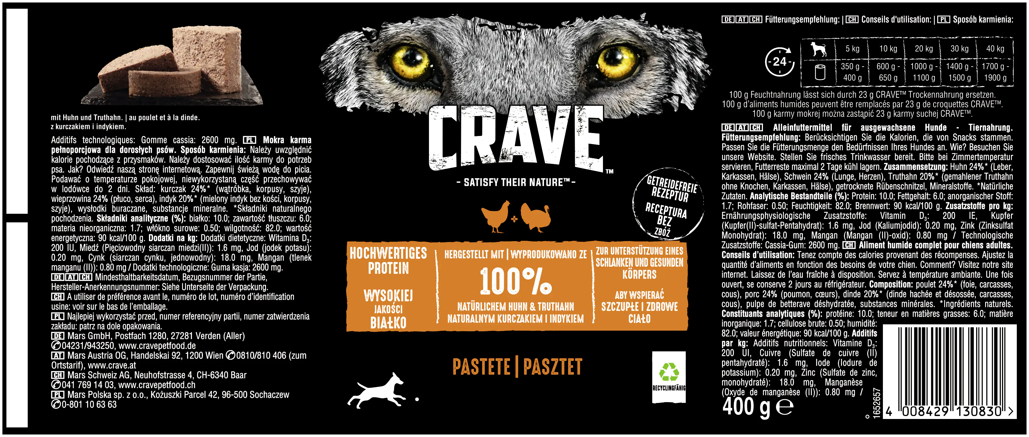 Crave Adult mit Huhn und Truthahn Hundefutter 400 g