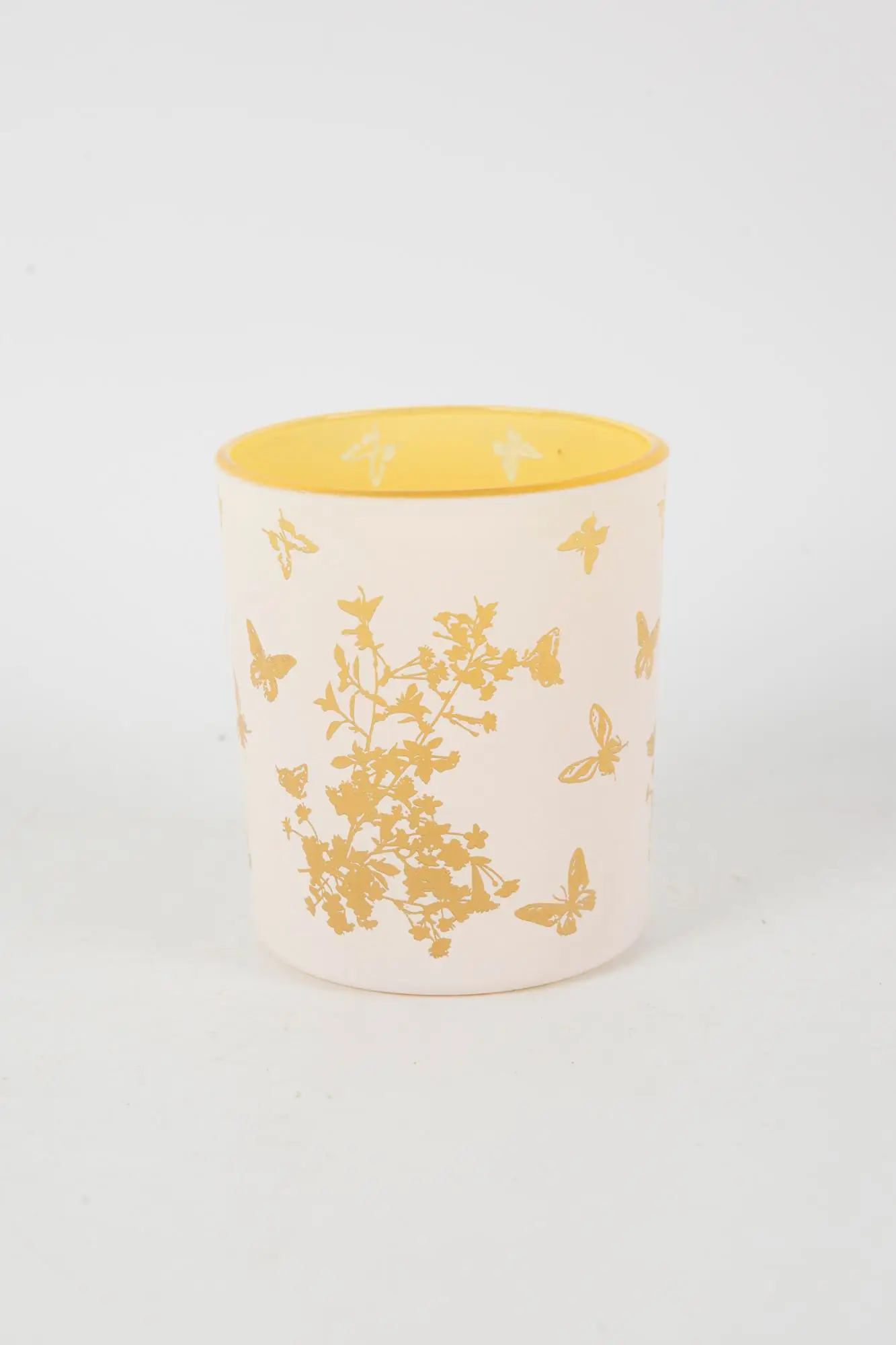 TrendLine Windlicht Schmetterlinge Glas Ø 9 x 10 cm weiß/gelb