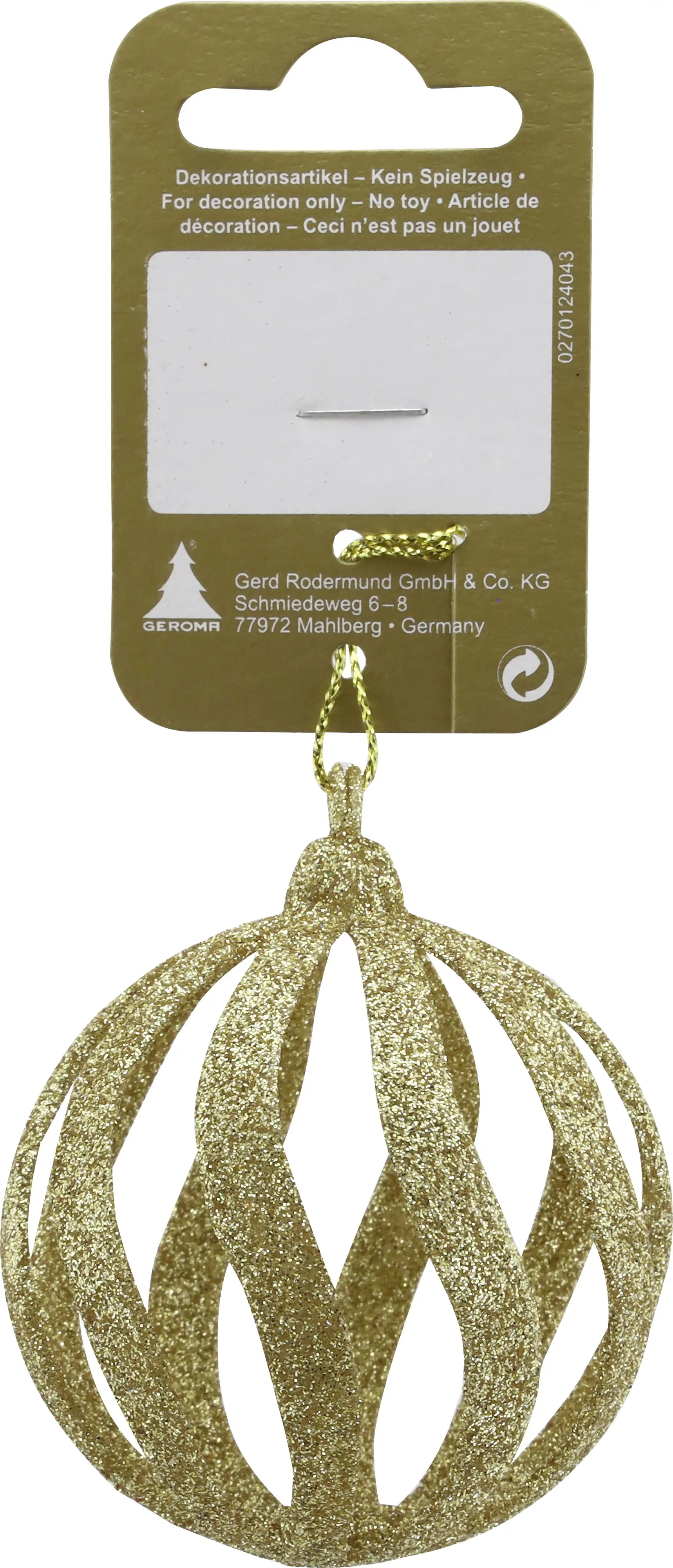 Weihnachtskugel aus Kunststoff Ø 6 cm gold mit Glitter