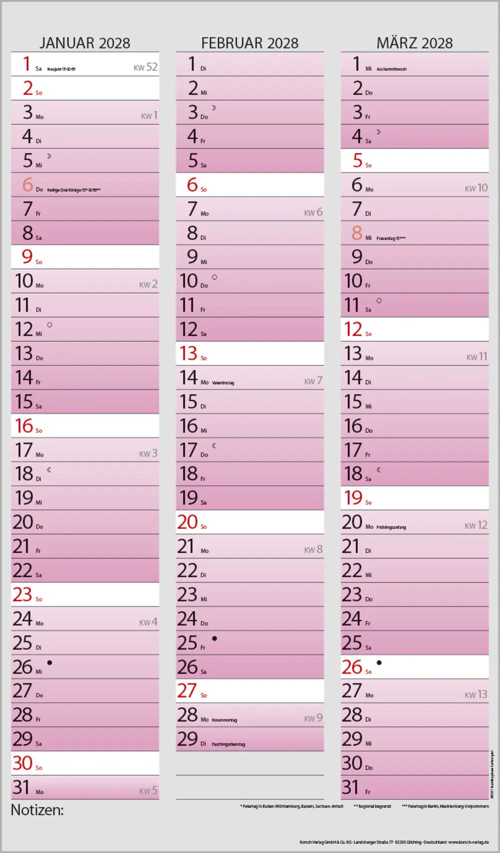 Korsch Kalender Familienplaner 2027 Farbenspiel 27 x 46 cm