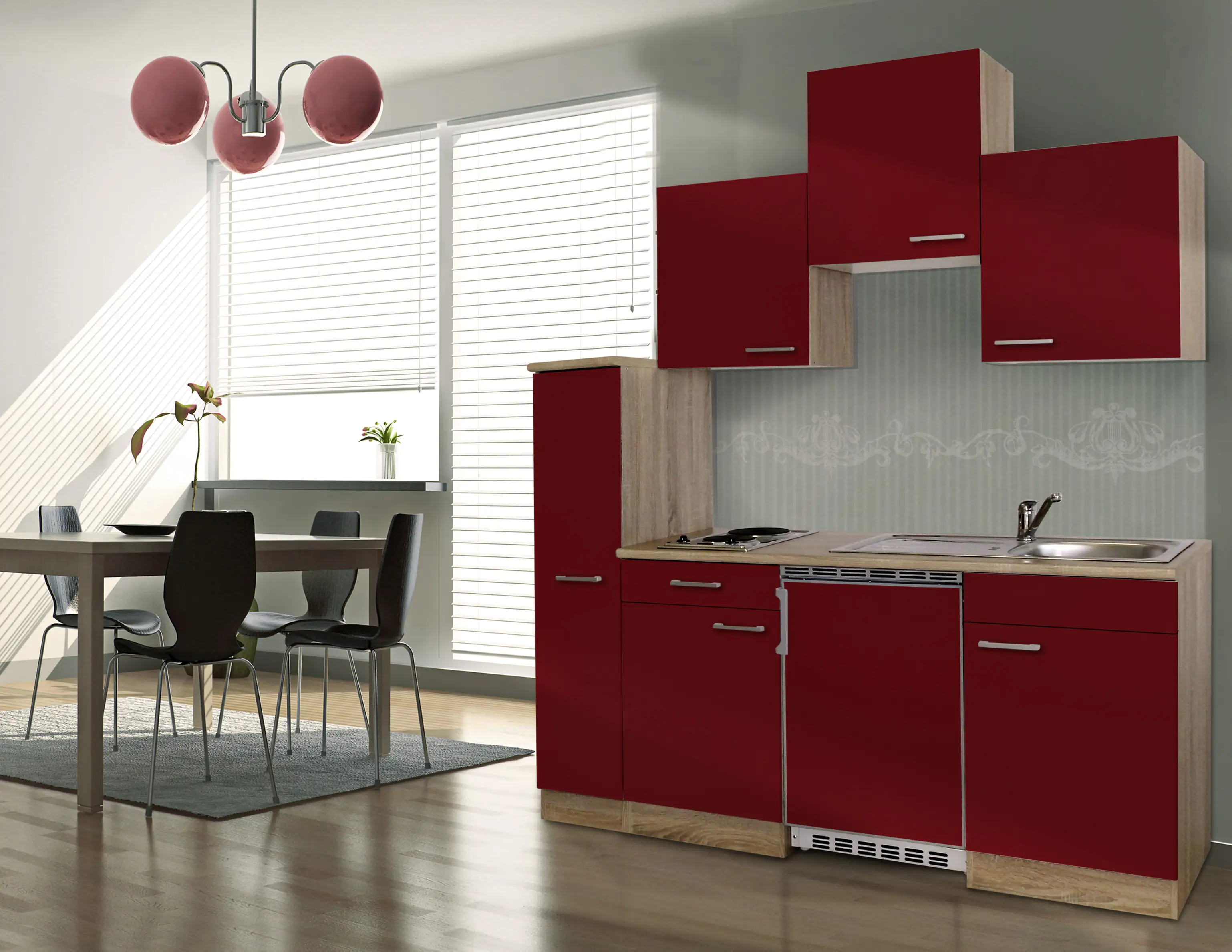 Respekta Economy Küchenblock 180 cm rot, Eiche Sonoma, KB180ESRC