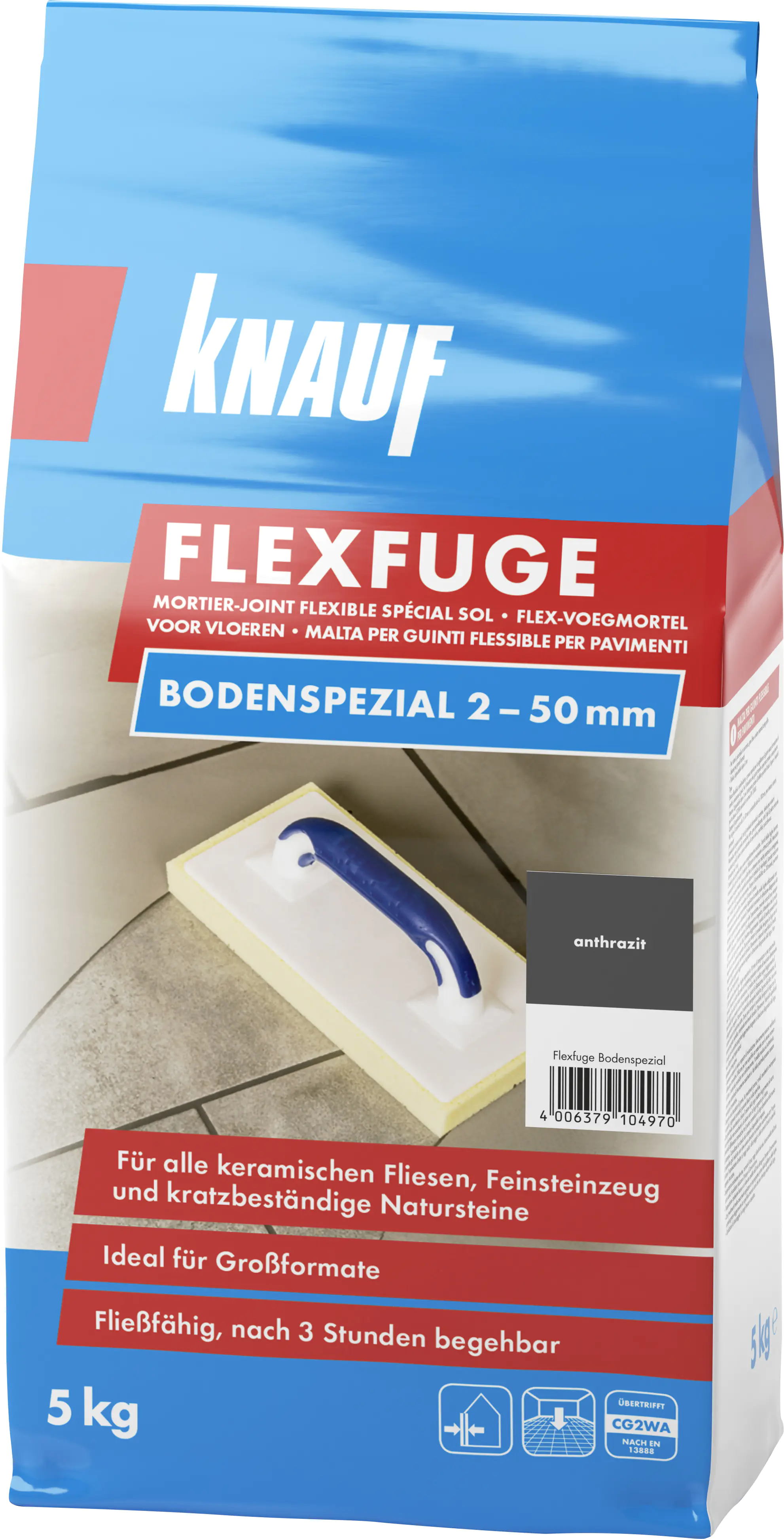 Knauf Fugenmörtel Flexfuge Bodenspezial 2 - 50 mm anthrazit 5 kg