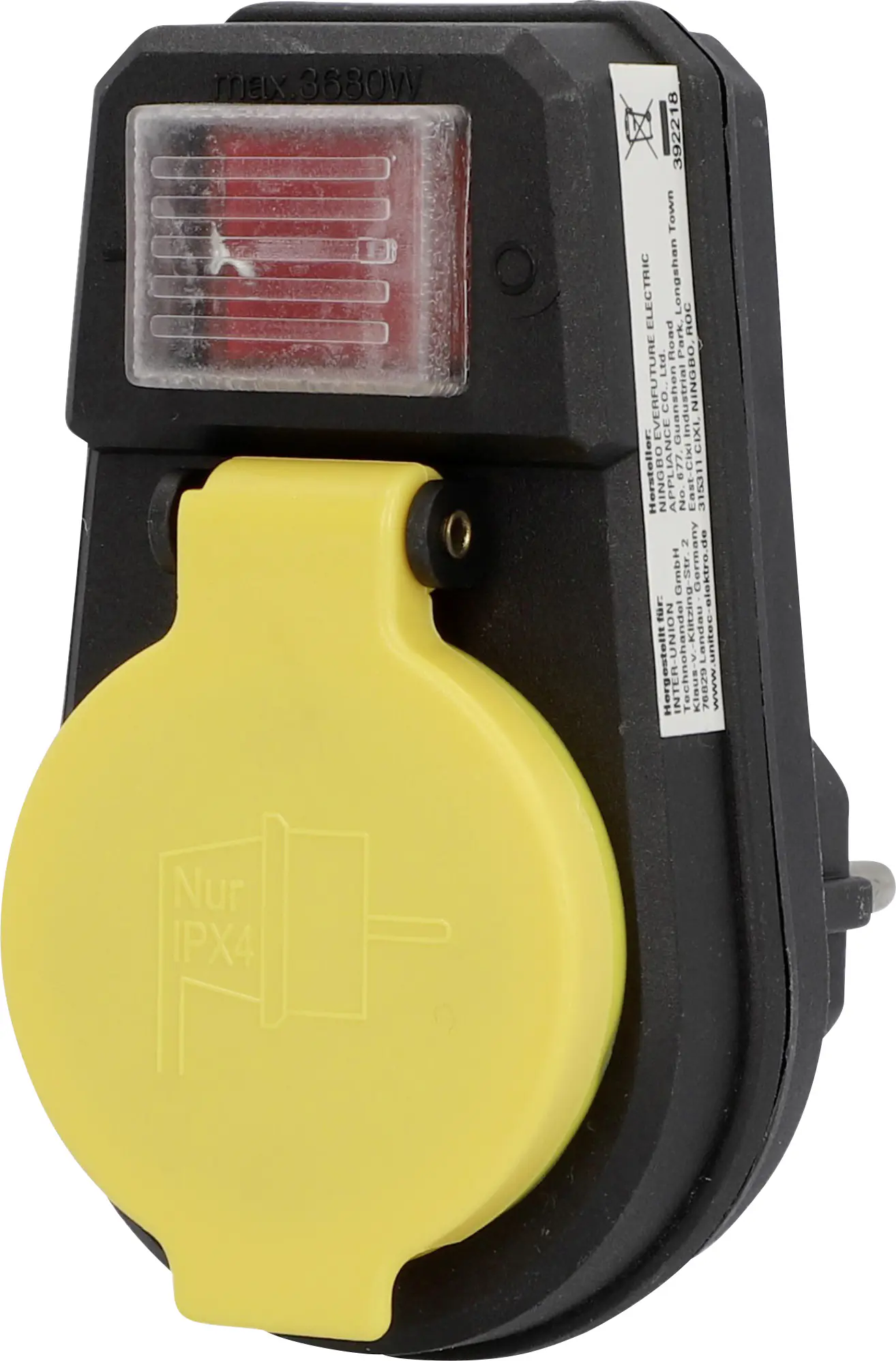 Zwischenstecker mit Schalter IP44 schwarz