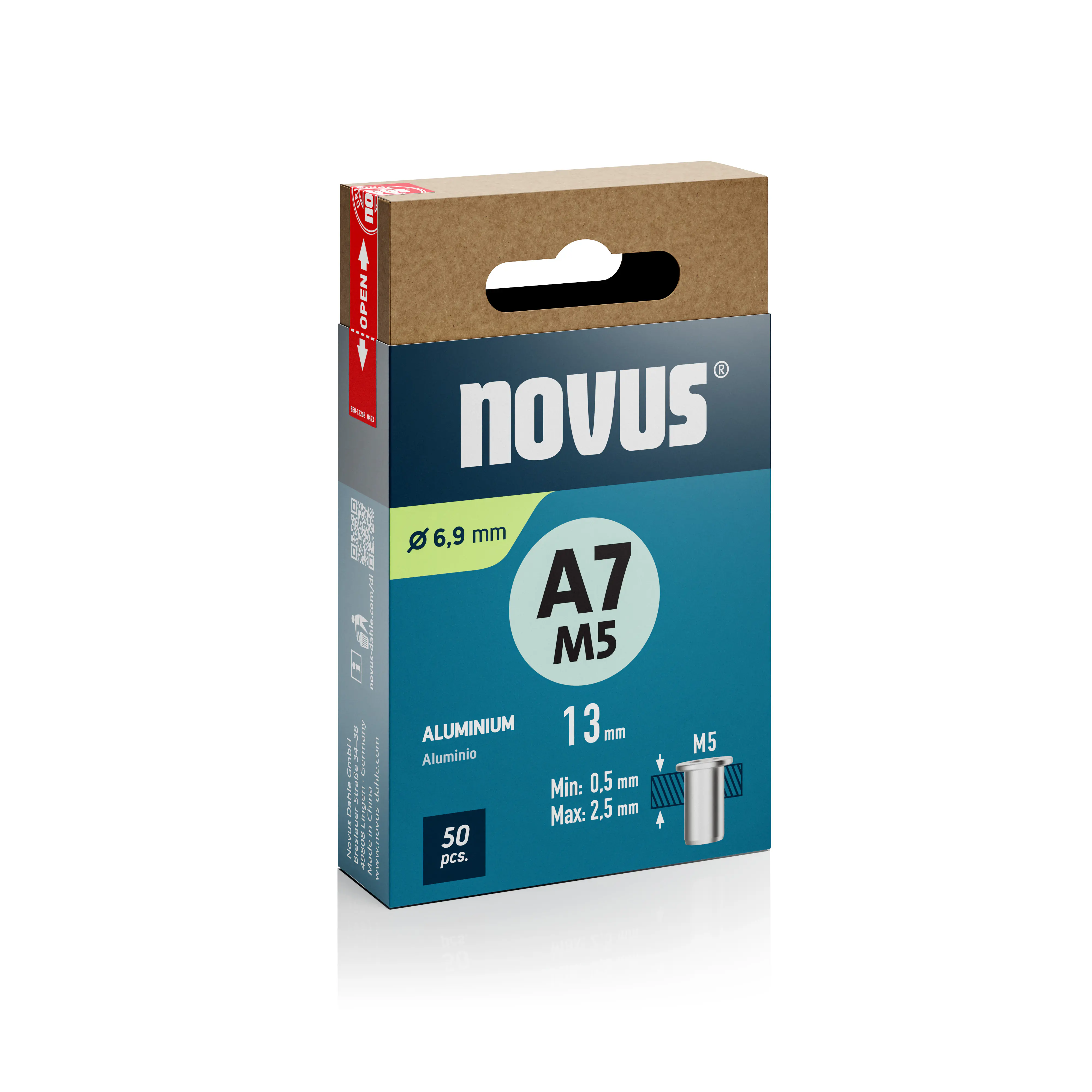 Novus Blindnietmuttern Typ A7 Ø 6,9 x 13 mm M5 Alu 50 Stück