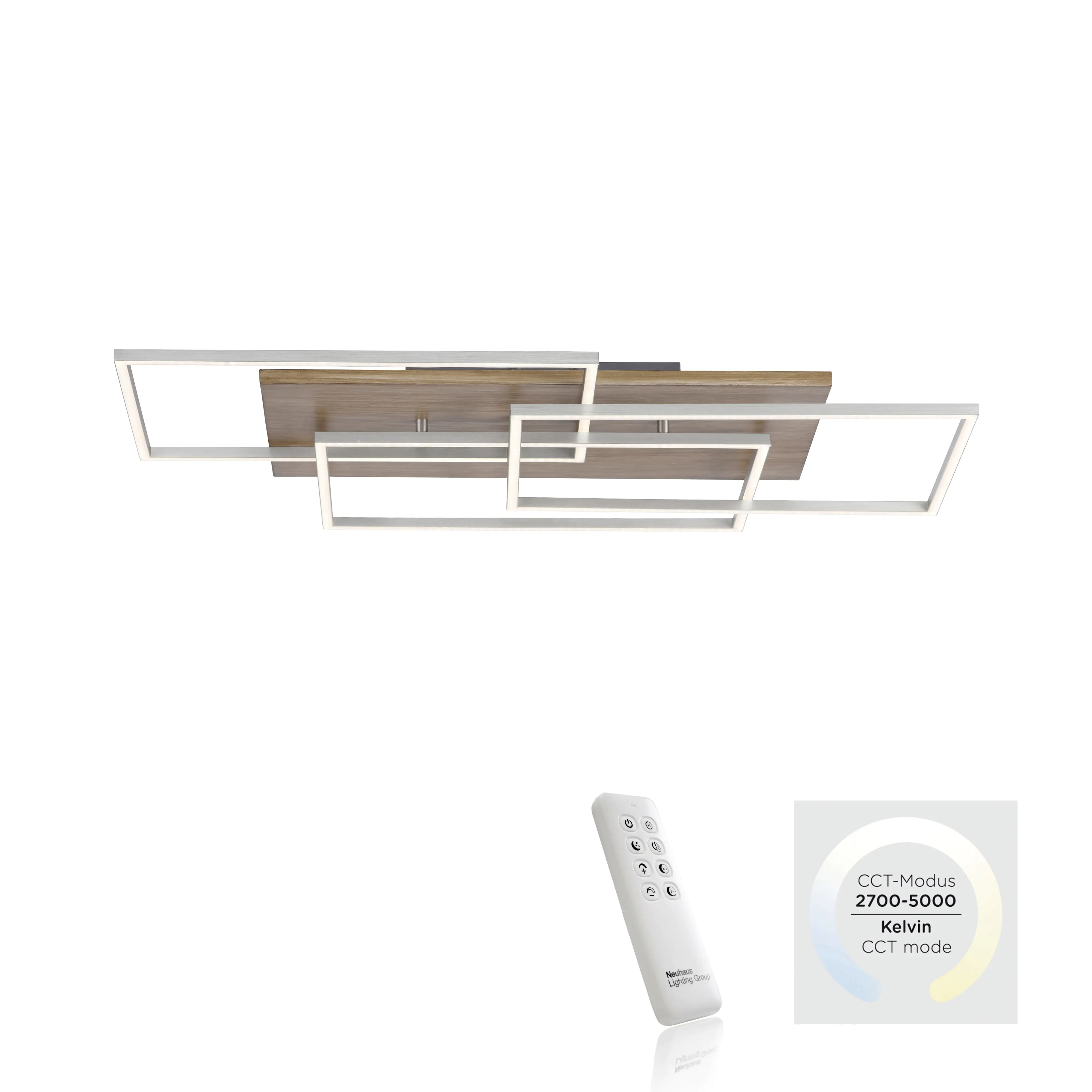 Paul Neuhaus CCT LED Deckenleuchte Palma stahl-holz 82 x 50 cm dimmbar
