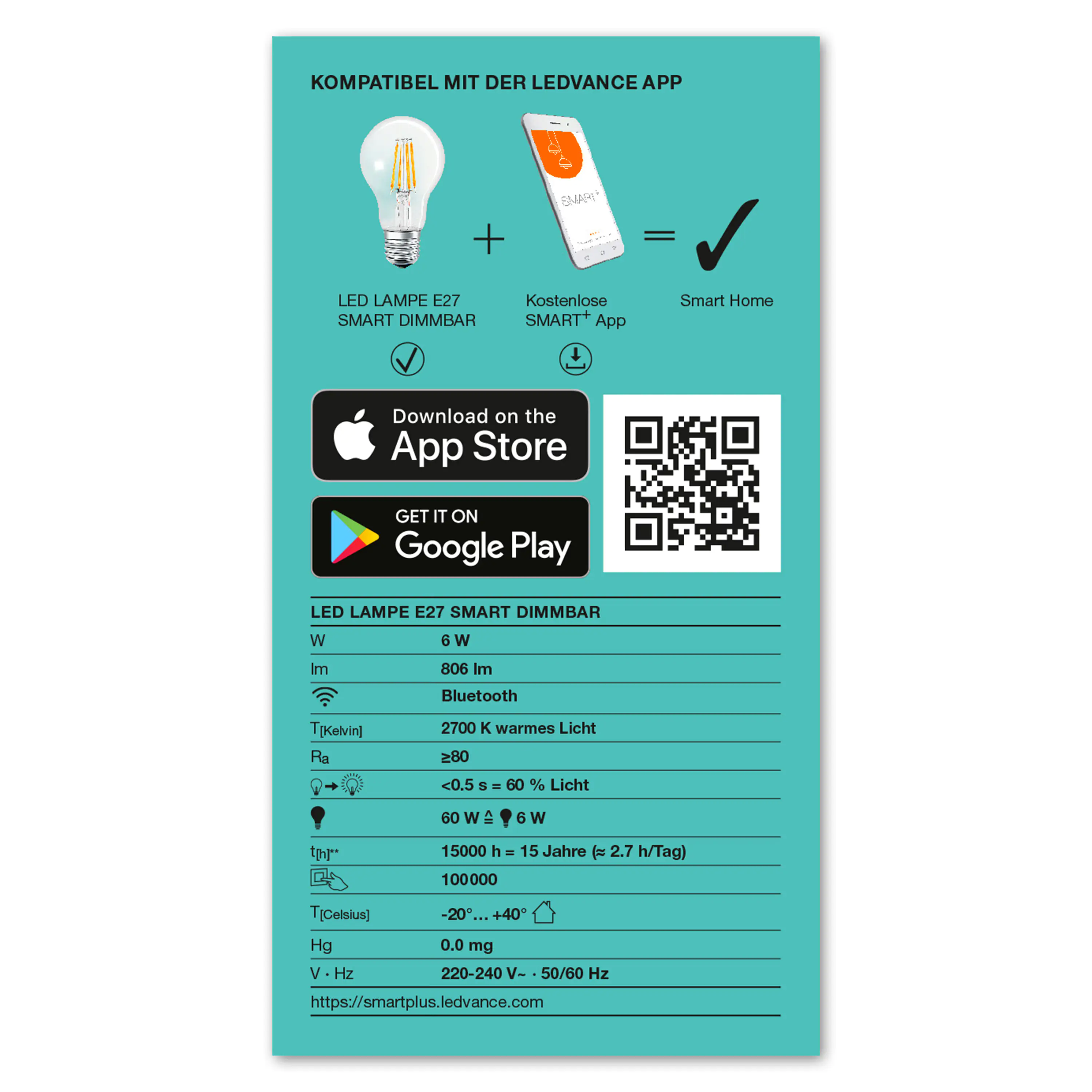 4058075617827_4 Ledvance Smart+ LED Leuchtmittel E27 Filament 6 W