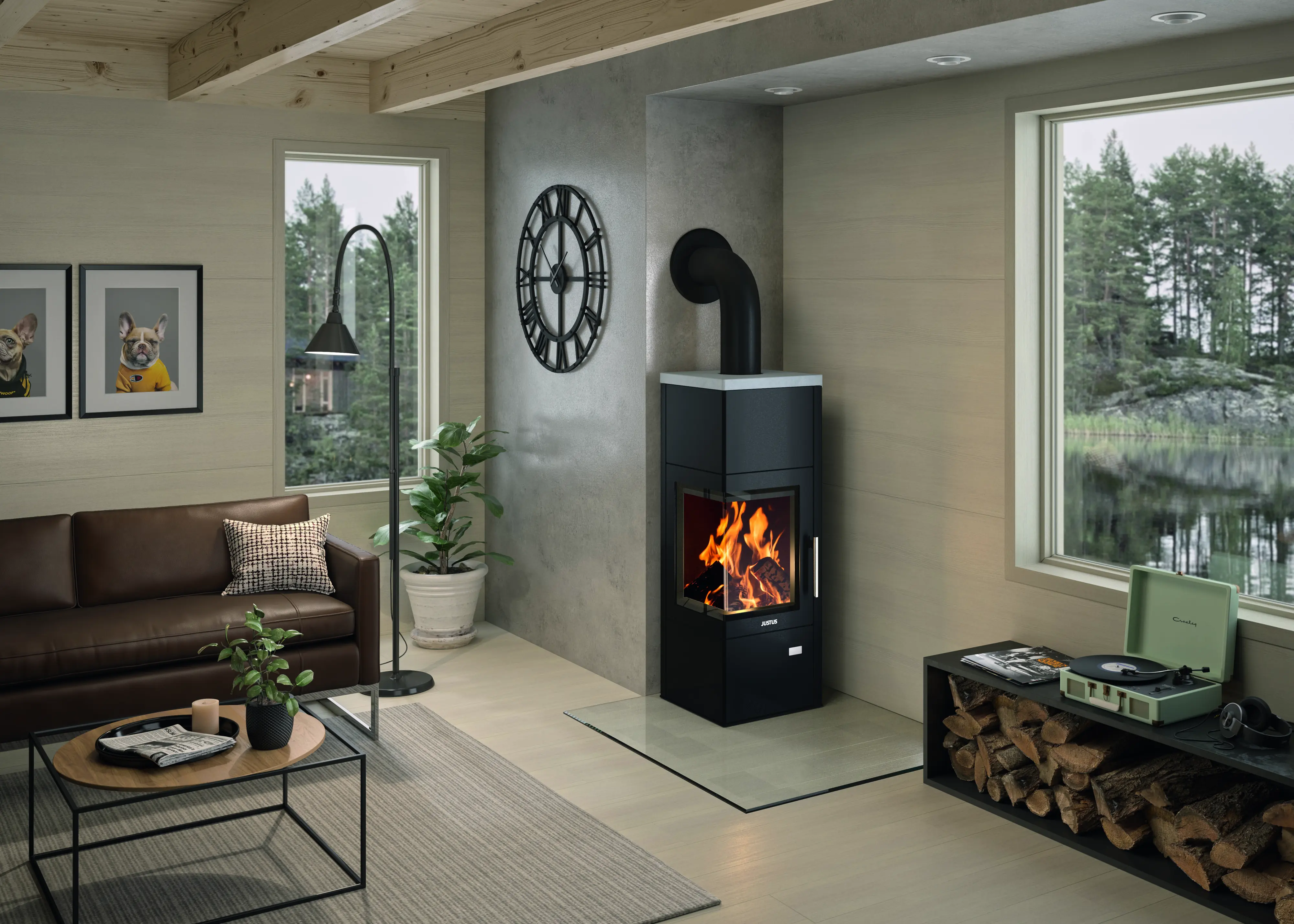 Justus Kaminofen Diego W+ Stahl schwarz inkl. Abdeckplatte Speckstein 6 Kw
