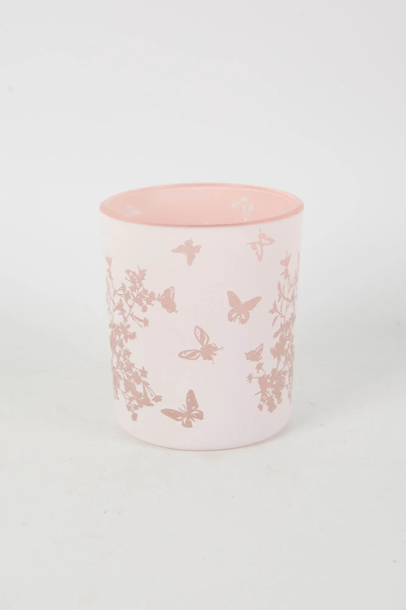 TrendLine Windlicht Schmetterlinge Glas Ø 9 x 10 cm weiß/rosa