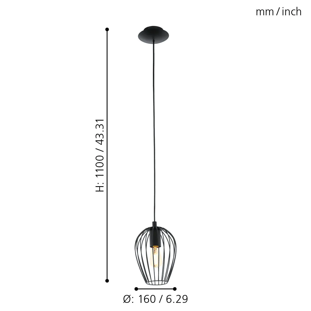 Eglo Pendelleuchte Newtown schwarz Ø 16 cm E27, max. 60 W
