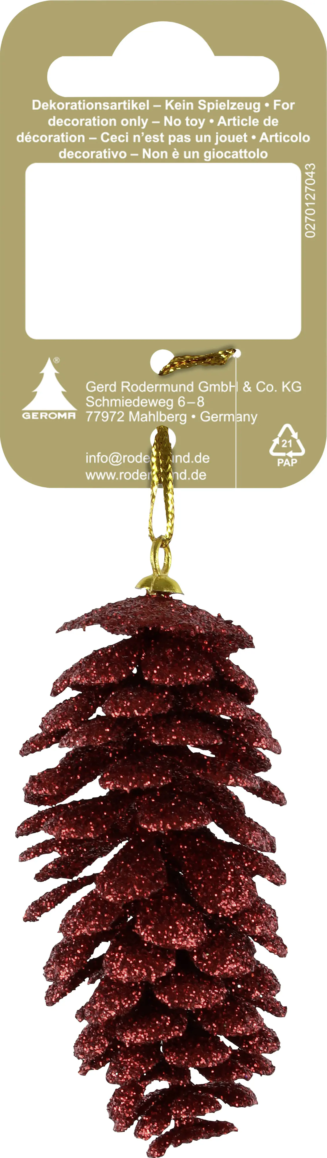 Weihnachtsanhänger Tannenzapfen aus Kunststoff 8 cm rot