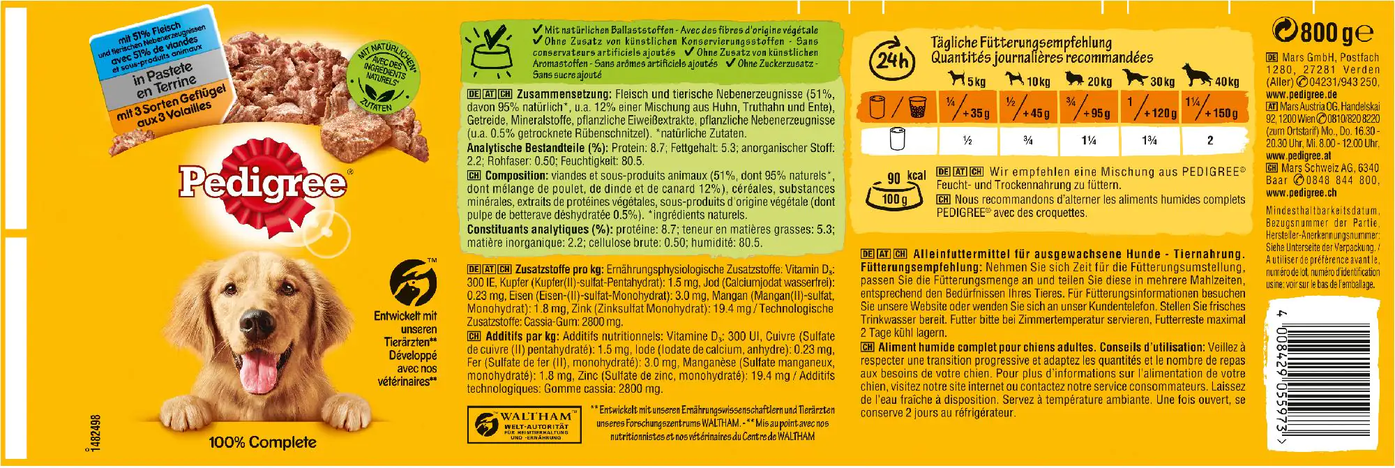 Pedigree Hundefutter Classic 800 g mit 3 Sorten Geflügel Pedigree Hundefutter Classic 800 g mit 3 Sorten Geflügel
