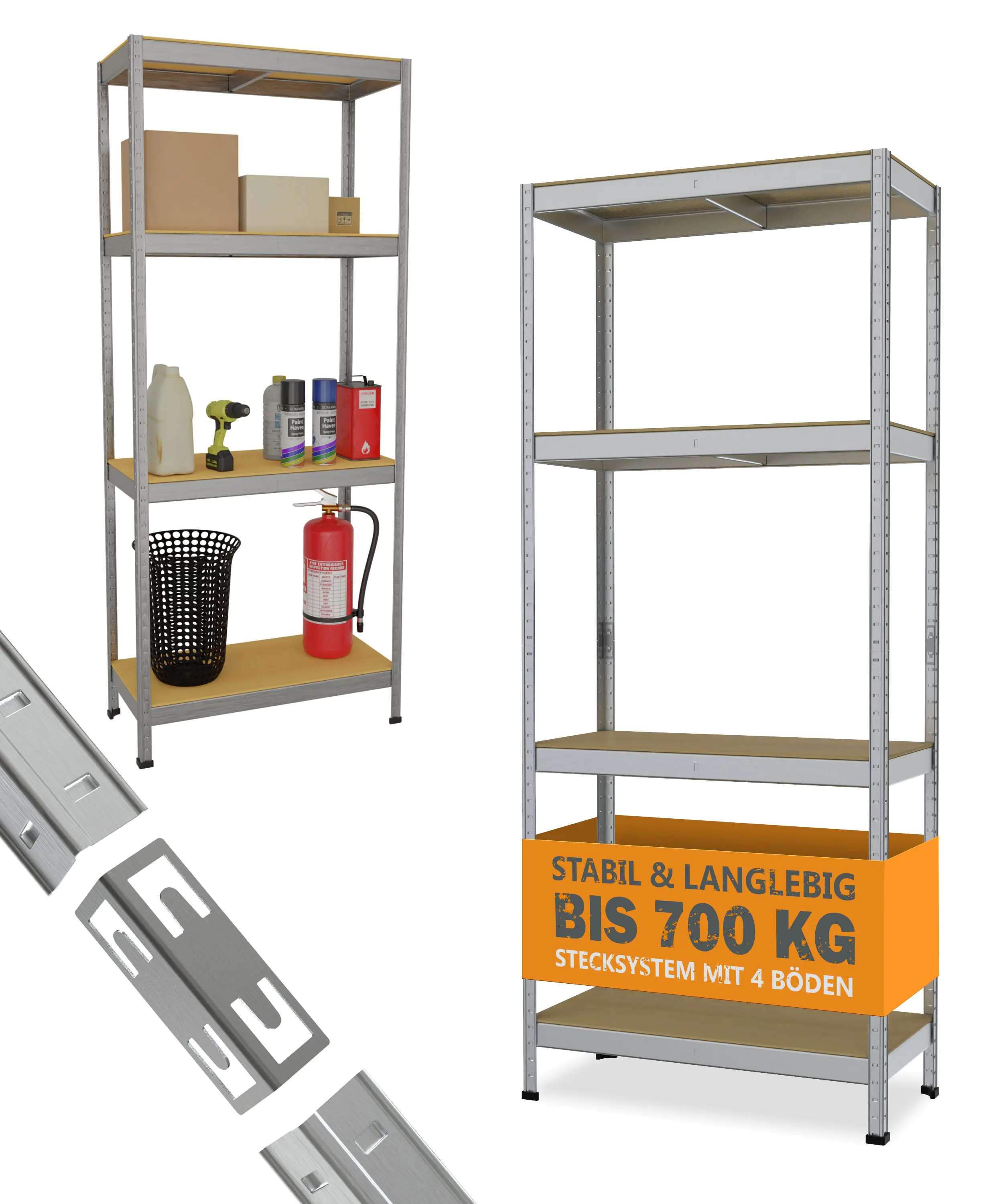 Schwerlastregal 180 x 75 x 35 cm 4 Holzböden 700 kg