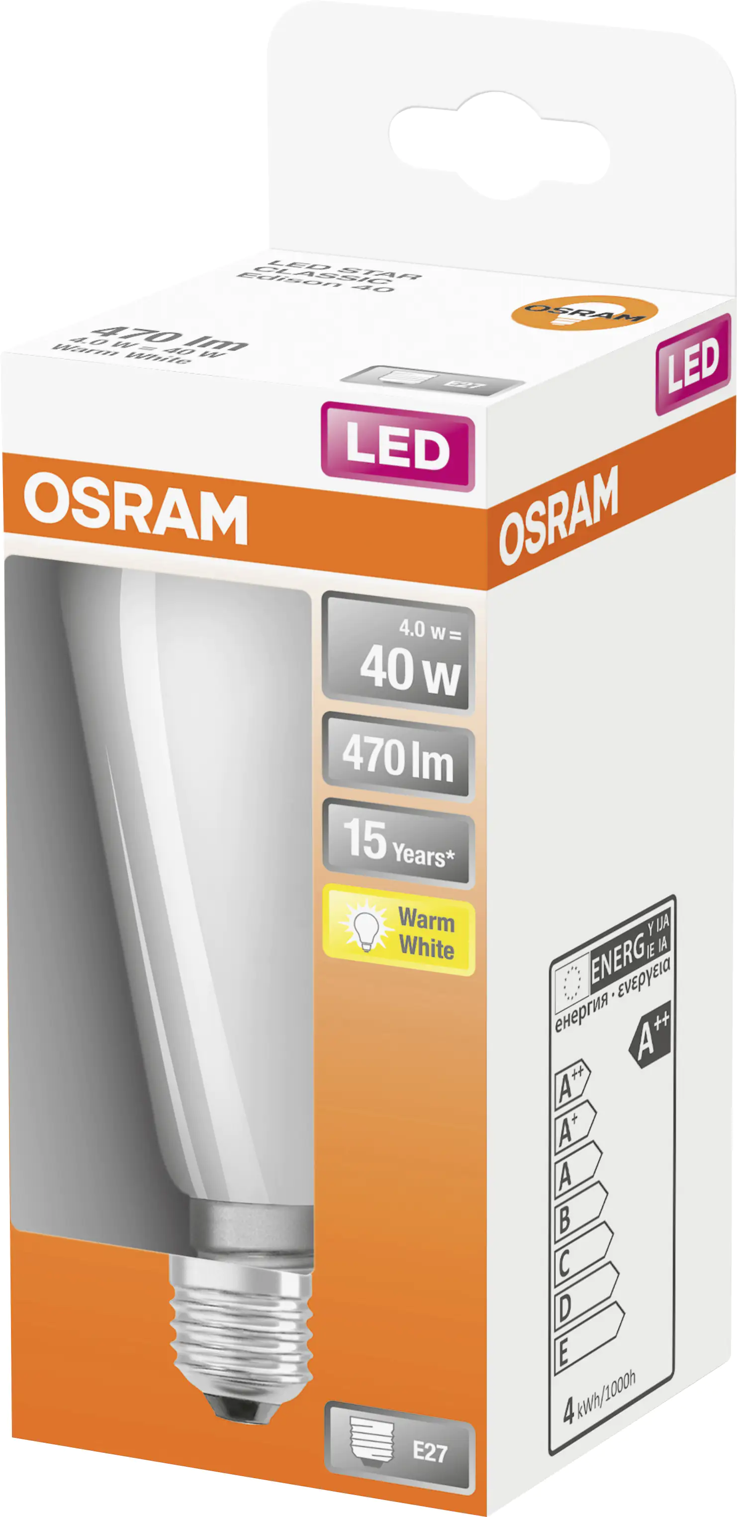 Osram LED Leuchtmittel Retrofit Classic ST40 E27 4W warmweiß, weiß matt