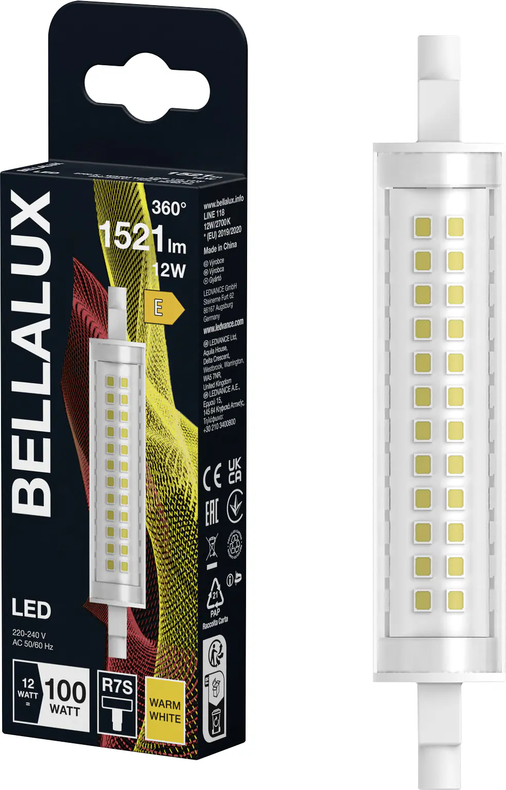 Bellalux LED Röhrenlampe Slim118 R7s 12 W warmweiß 