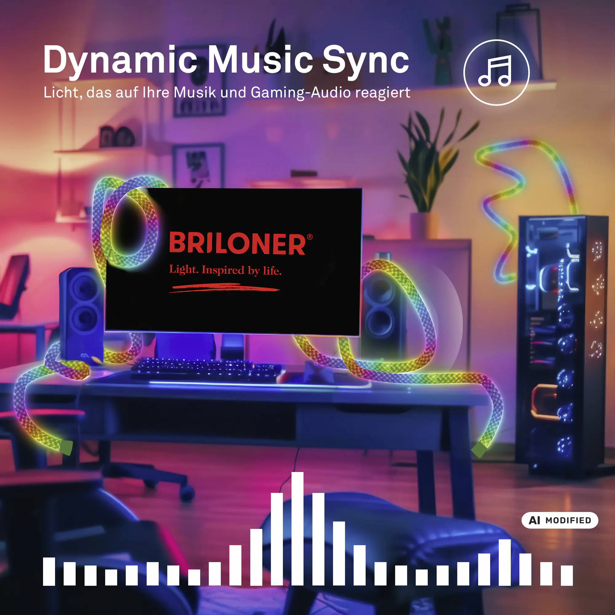 Briloner LED-Lichtschlauch RGBIC mit Musiksensor 5 m dimmbar weiß