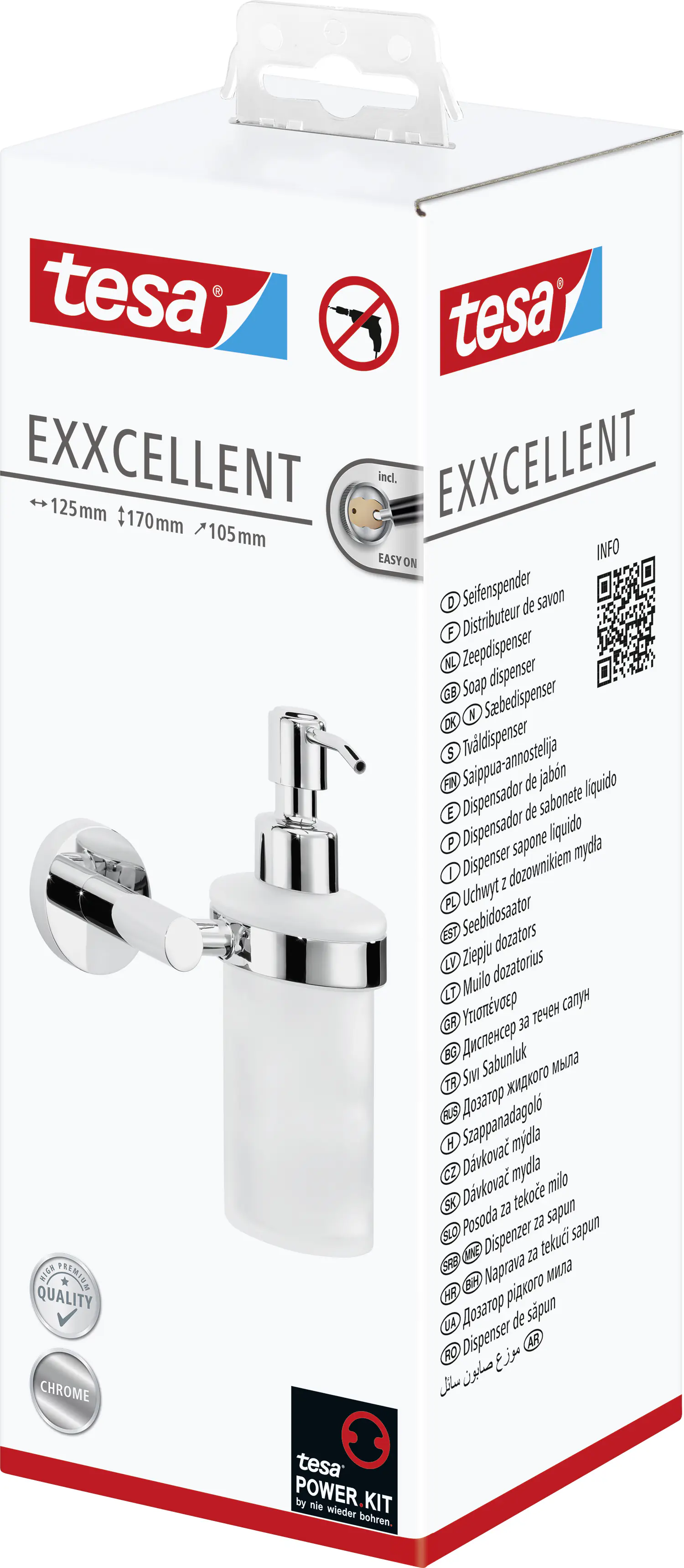 tesa Seifenspender Exxcellent Metall und Milchglas, chrom/weiß