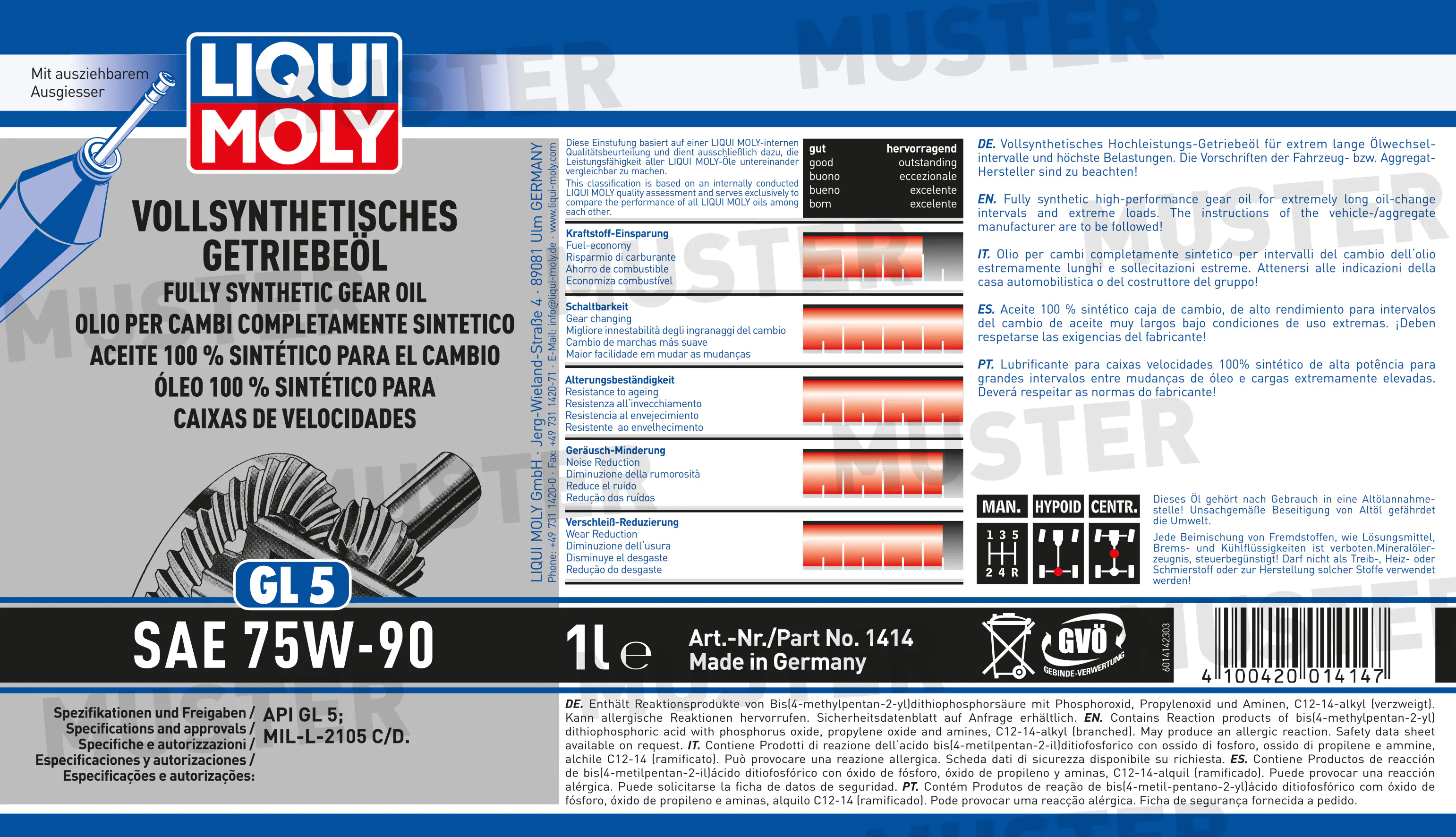 Liqui Moly Getriebeöl GL5 75W-90 vollsynthetisch 1 L Liqui Moly Getriebeöl GL5 75W-90 vollsynthetisch 1 L