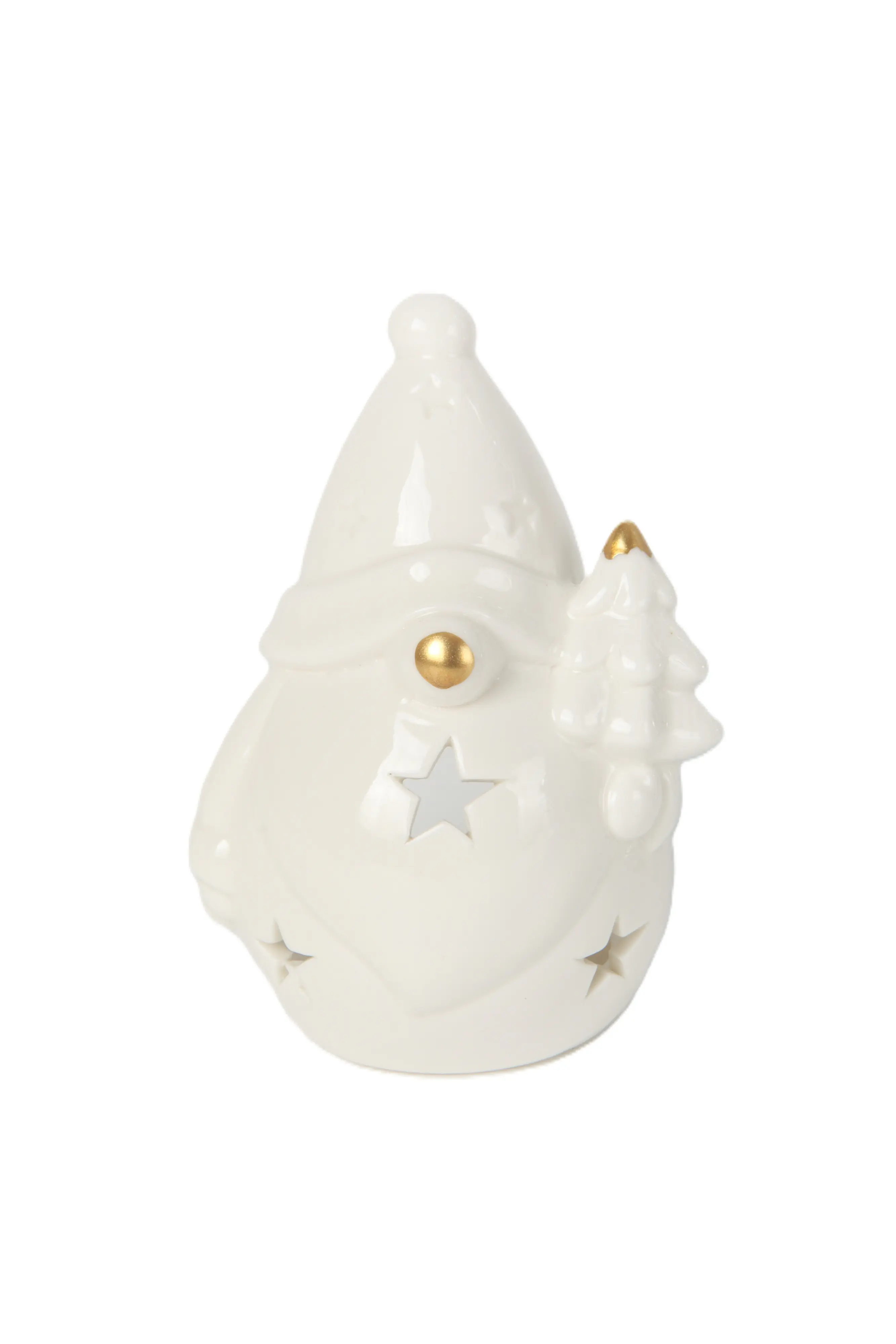 TrendLine Deko Windlicht Weihnachtsmann Keramik 7,7 x 6,8 x 10,8 cm weiß/gold