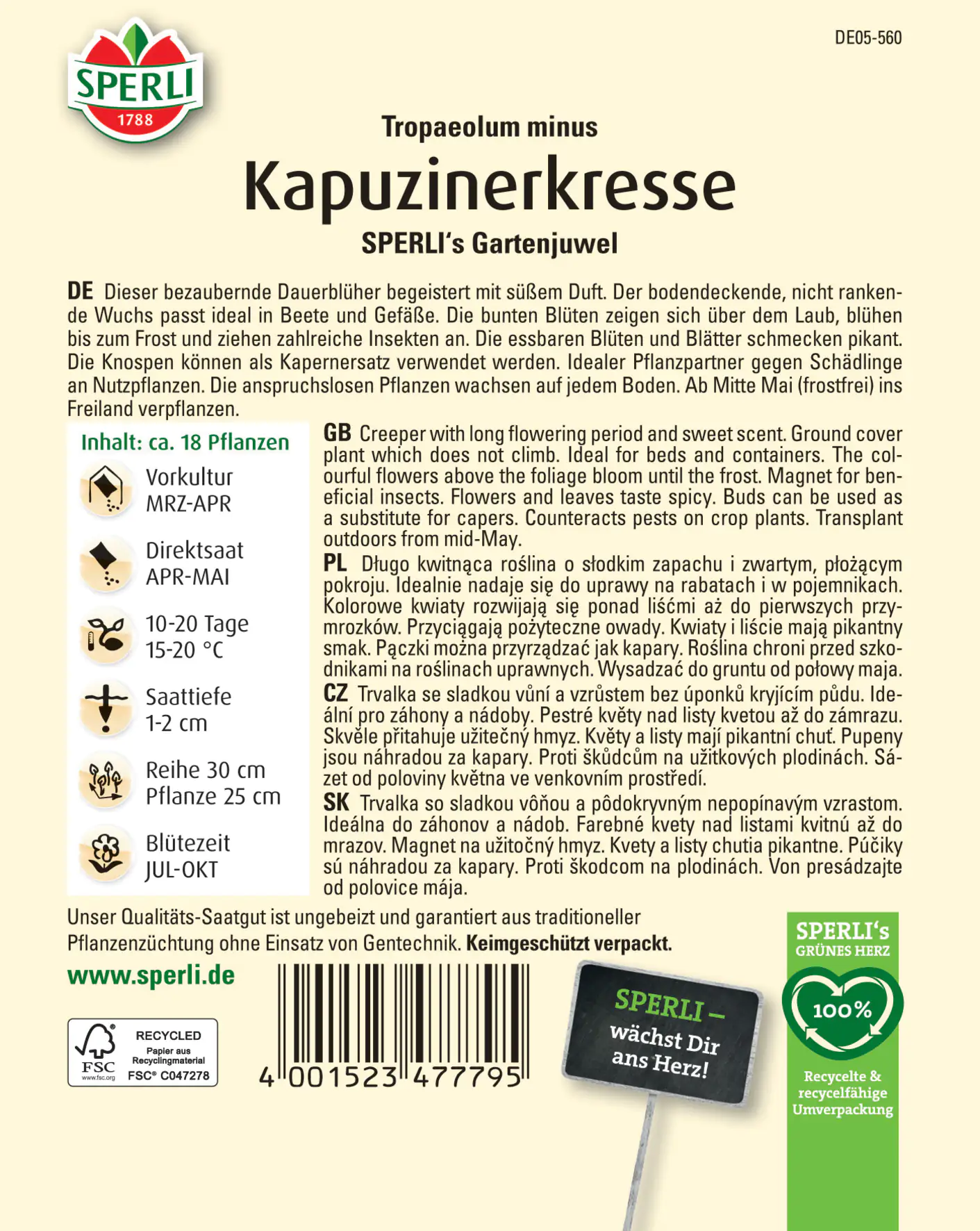 Sperli Kapuzinerkresse Sperli's Gartenjuwel Sperli Kapuzinerkresse Sperli's Gartenjuwel