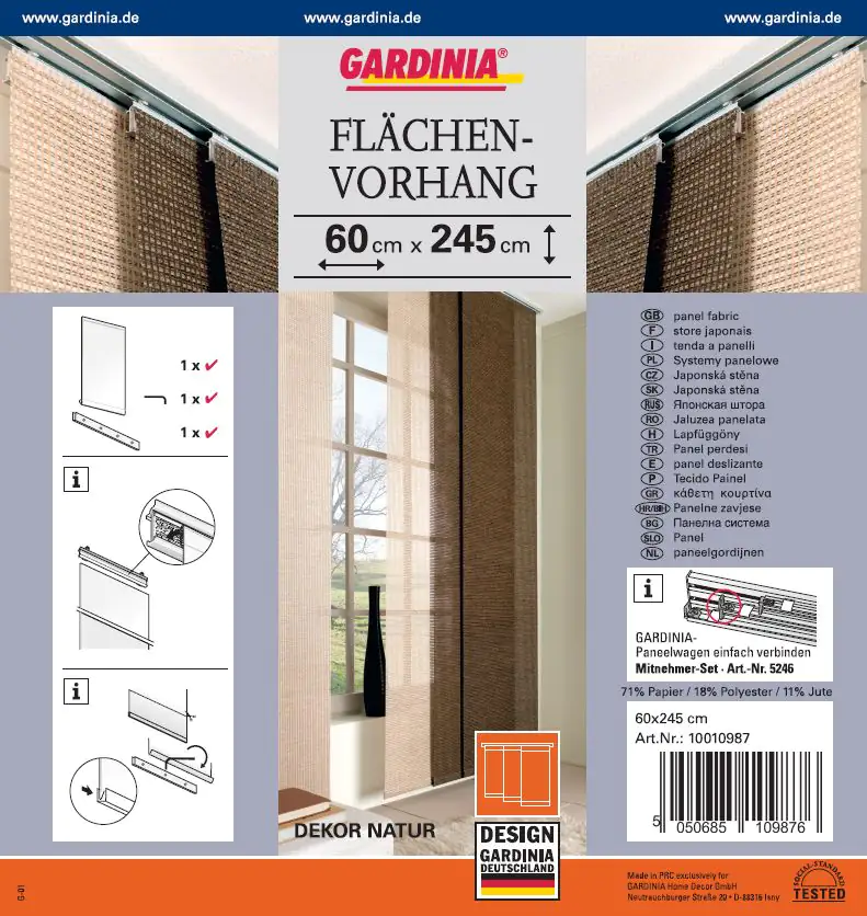 Gardinia Flächenvorhang Decor natur 60 x 245 cm