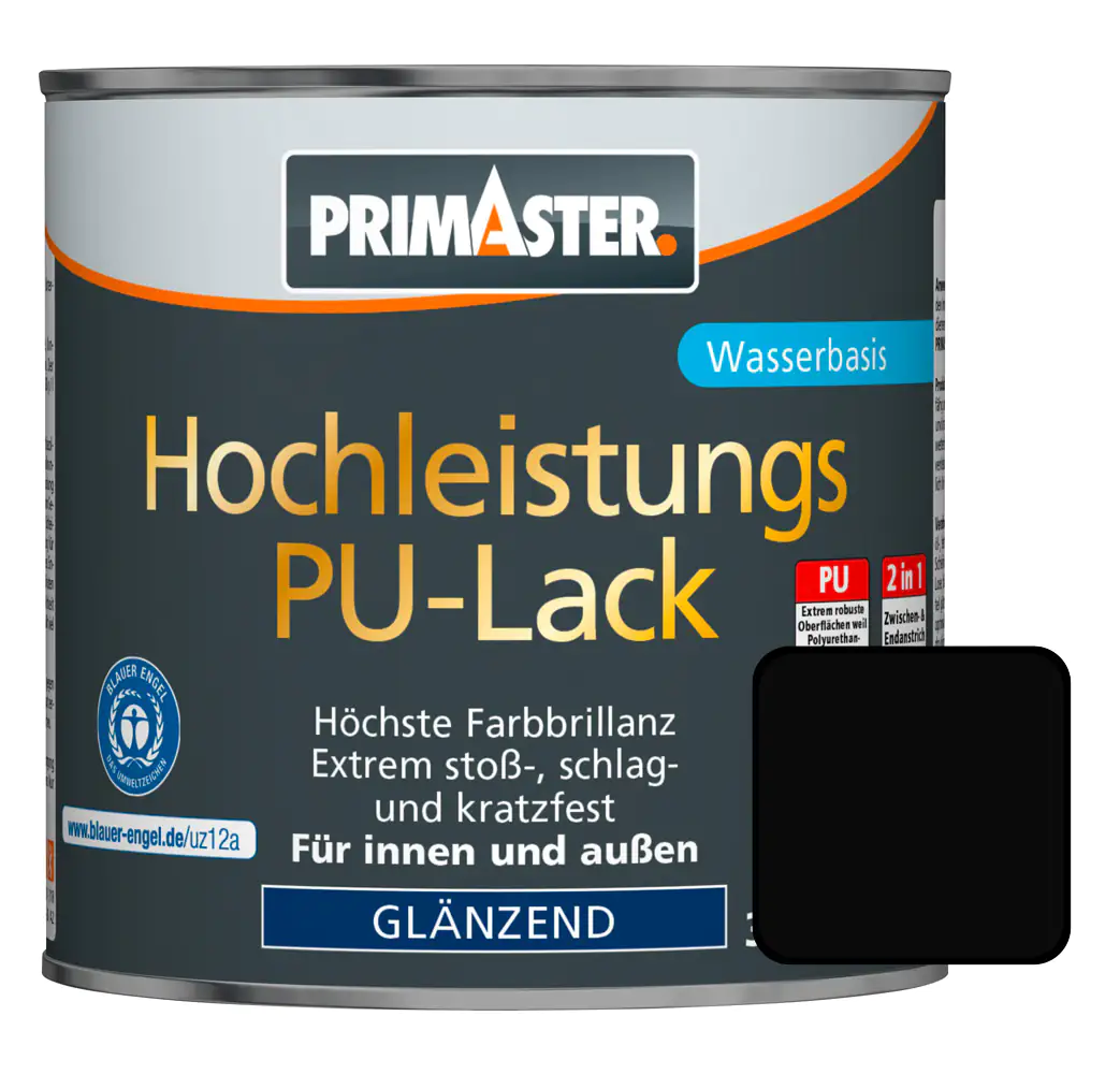 Primaster Hochleistungs-PU-Lack RAL 9005 375 ml 2in1 tiefschwarz glänzend