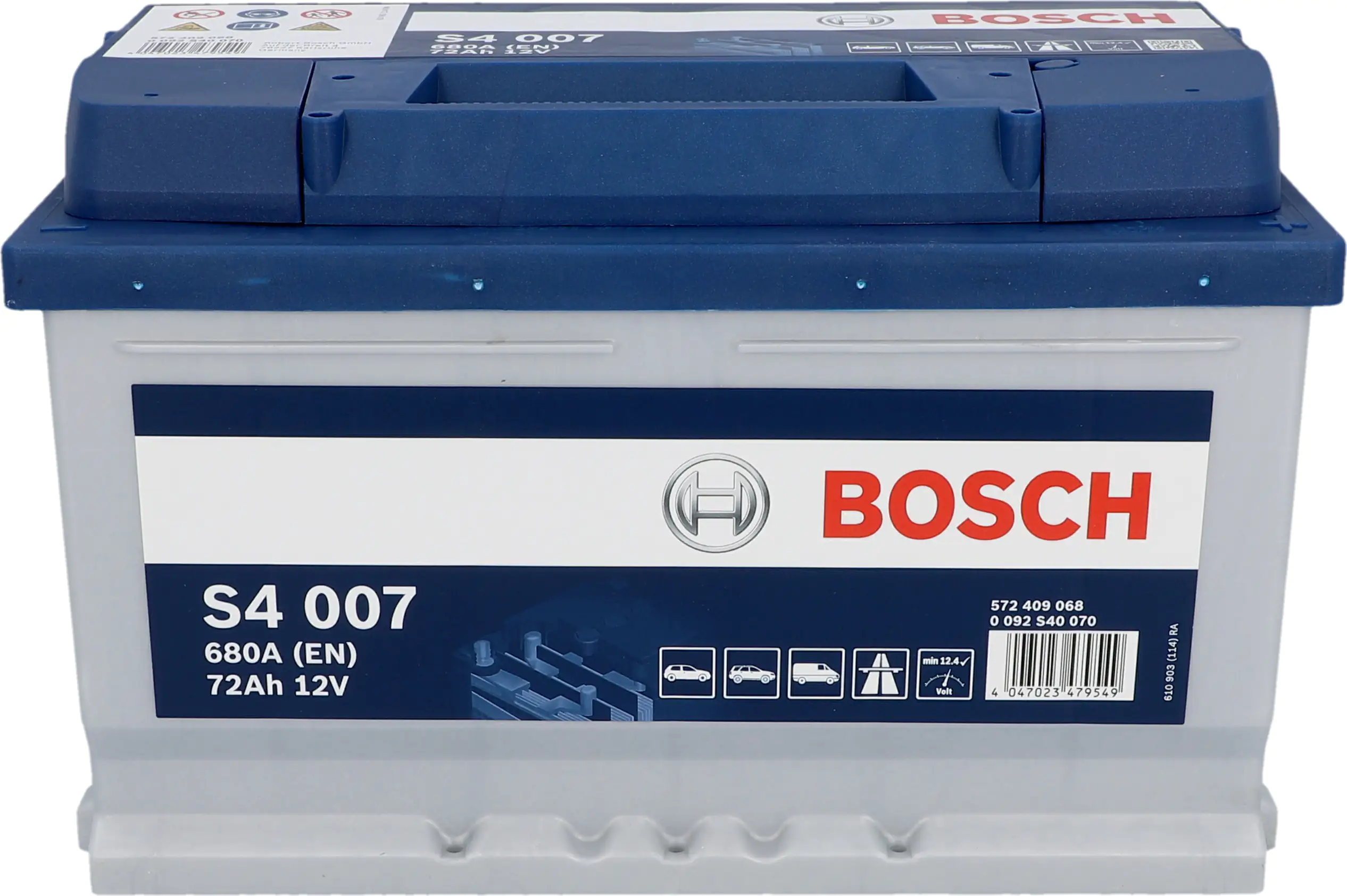 Bosch Starterbatterie S4 72Ah 680A Maße: 278x175x175mm (LxBxH) Bosch Starterbatterie S4 72Ah 680A Maße: 278x175x175mm (LxBxH)