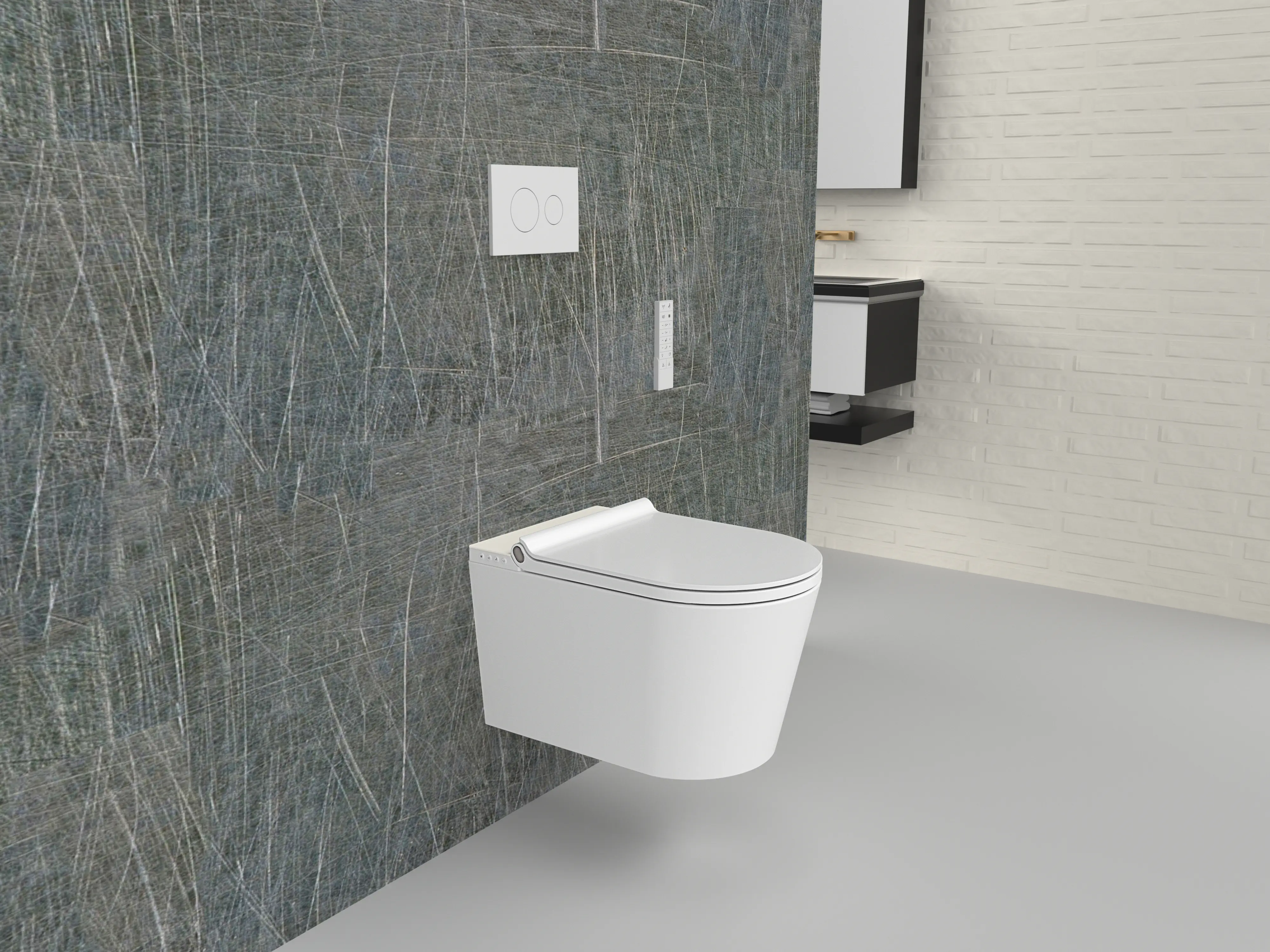 Adoomo Wand Dusch-WC spülrandlos Tiefspüler weiß inkl. WC Sitz