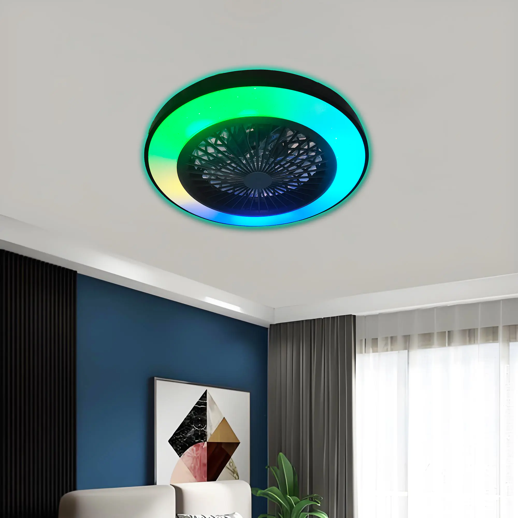 LED Deckenleuchte mit Ventilator Petri Ø 48 cm 40 W schwarz LED Deckenleuchte mit Ventilator Petri Ø 48 cm 40 W schwarz