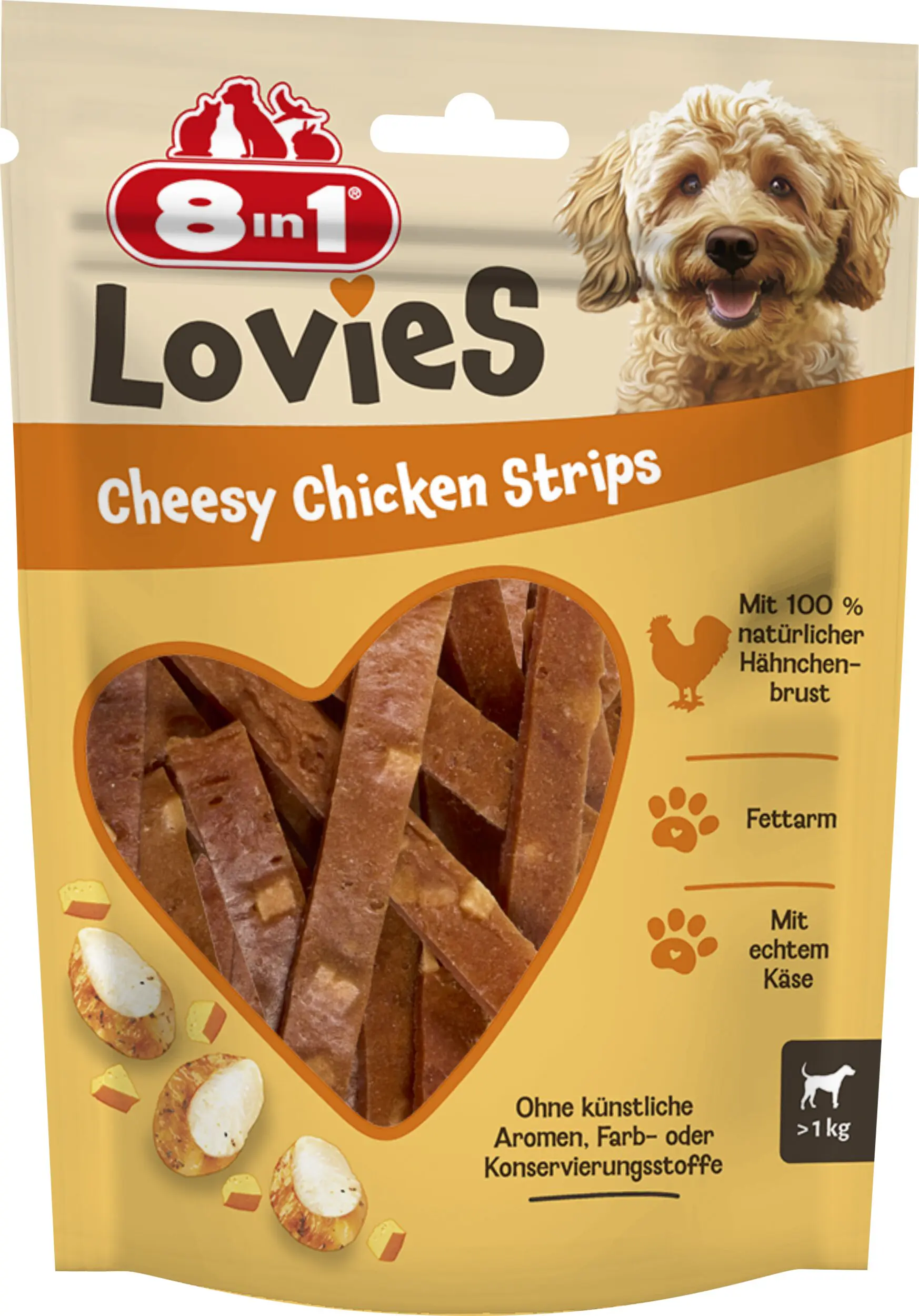8in1 Hundeleckerli Lovies 80 g Hühnchen-Käsestreifen 