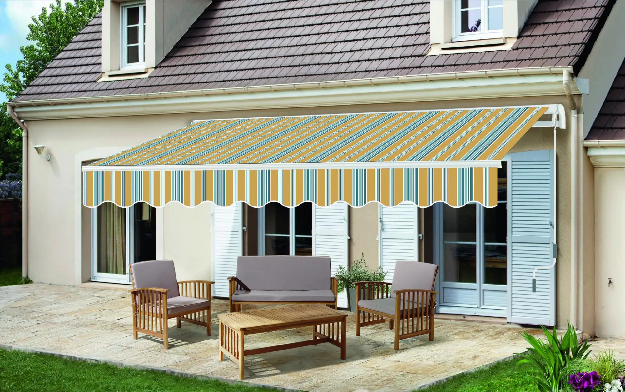 TrendLine Gelenkarm-Markise 3 x 2,5 m gelb-weiß gestreift TrendLine Gelenkarm-Markise 3 x 2,5 m gelb-weiß gestreift