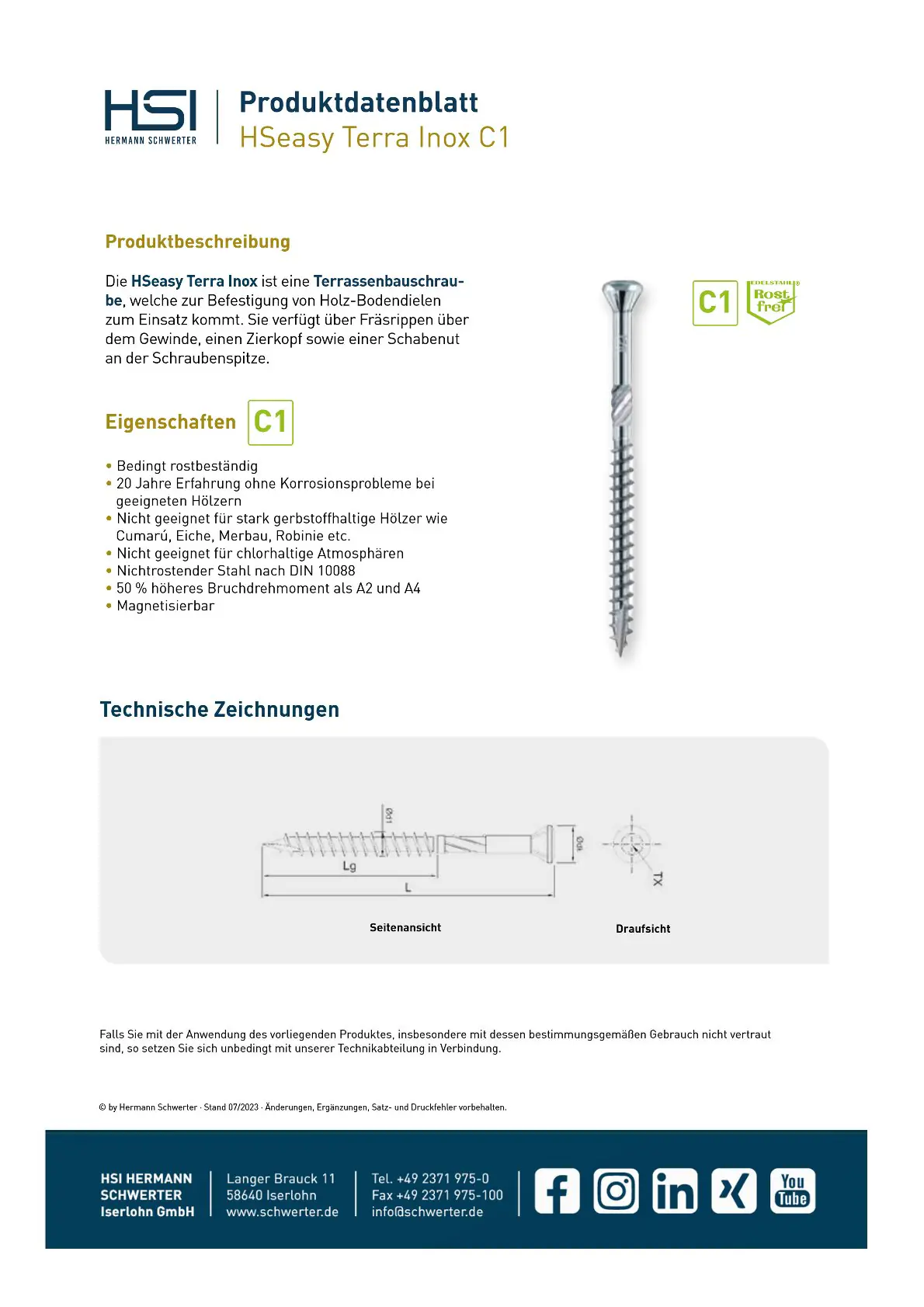 HSeasy Terra Terrassenschrauben TX 25 Ø 5,0 x 60 mm - 200 Stk.