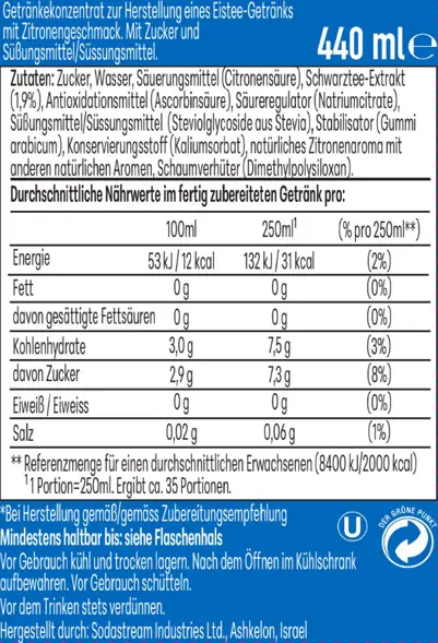 Sodastream Drink Mix Sirup Lipton Ice Tea Zitrone 440 ml