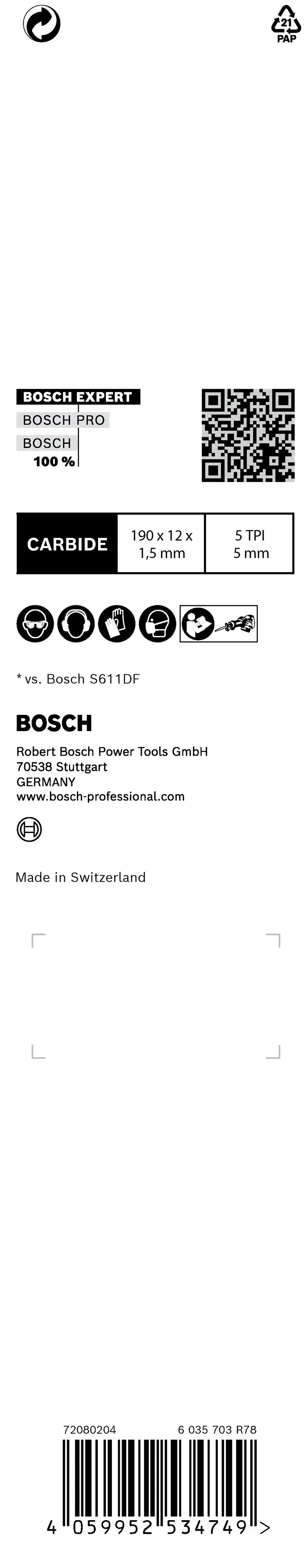 Bosch Säbelsägeblatt EXPERT Wood with Metal S715LHM Bosch Säbelsägeblatt EXPERT Wood with Metal S715LHM