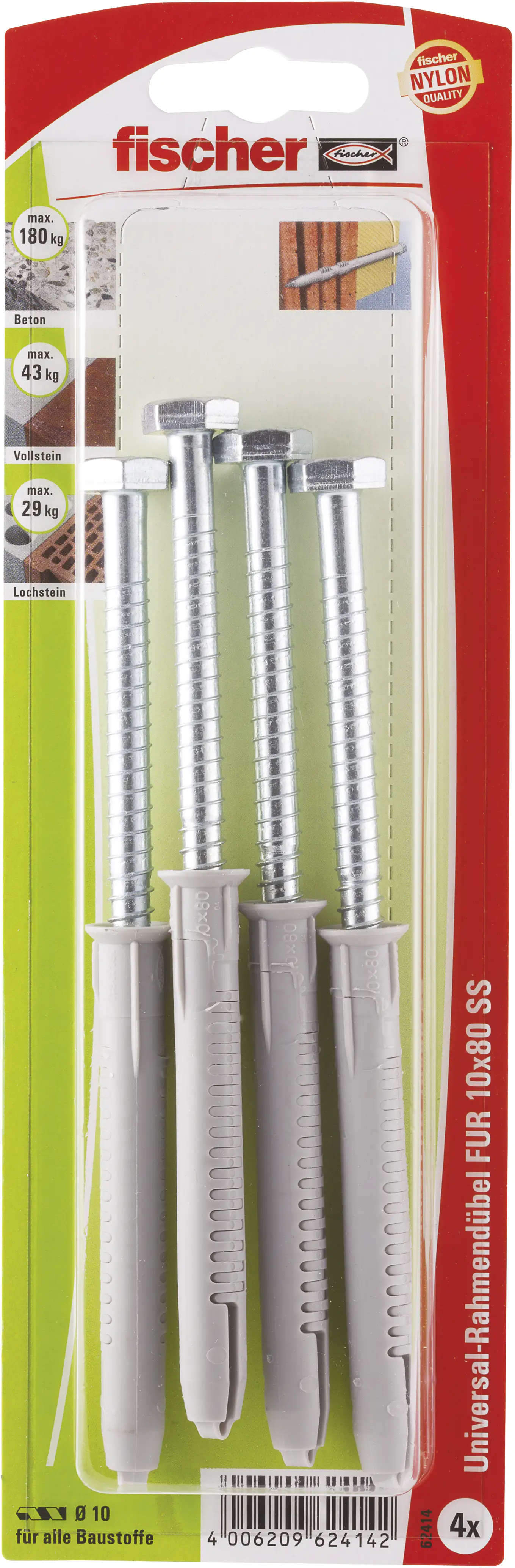 4006209624142 Fischer Langschaftdübel FUR 10.0 x 80 mm - 4 Stück