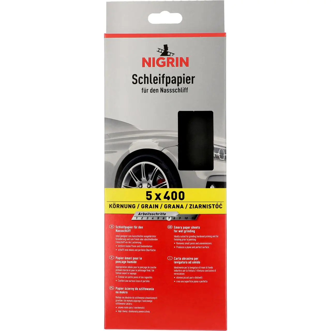 4008153207020 Nigrin Nass-Schleifpapier P400, 5 Blatt