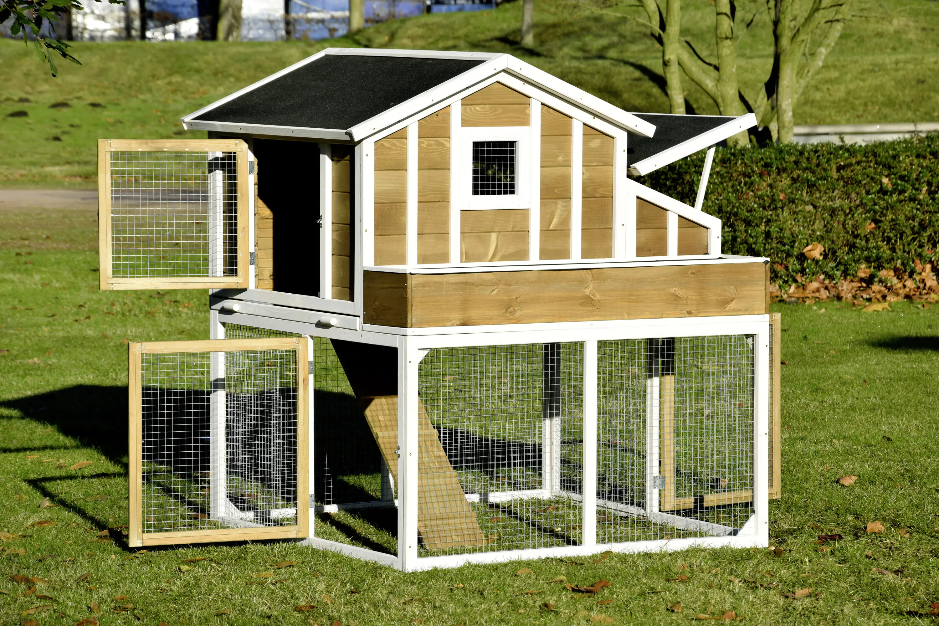 Dobar Hühner- & Kleintierstall mit Außengehege, Blumenkasten, Legebox