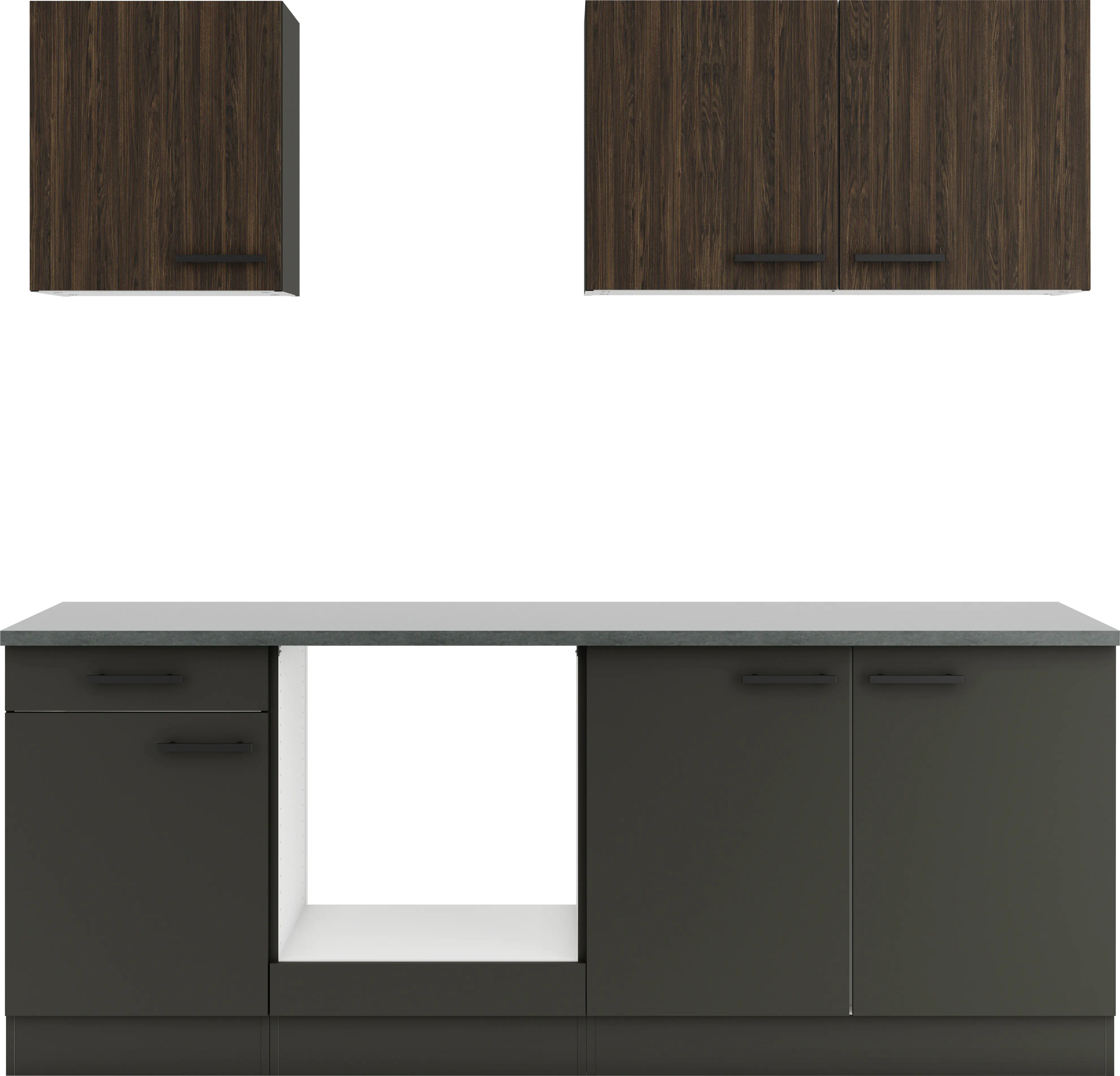 Optifit Küchenzeile Rimini 409/Madrid 420 ohne Geräte nussbaum/anthrazit matt 210 cm 